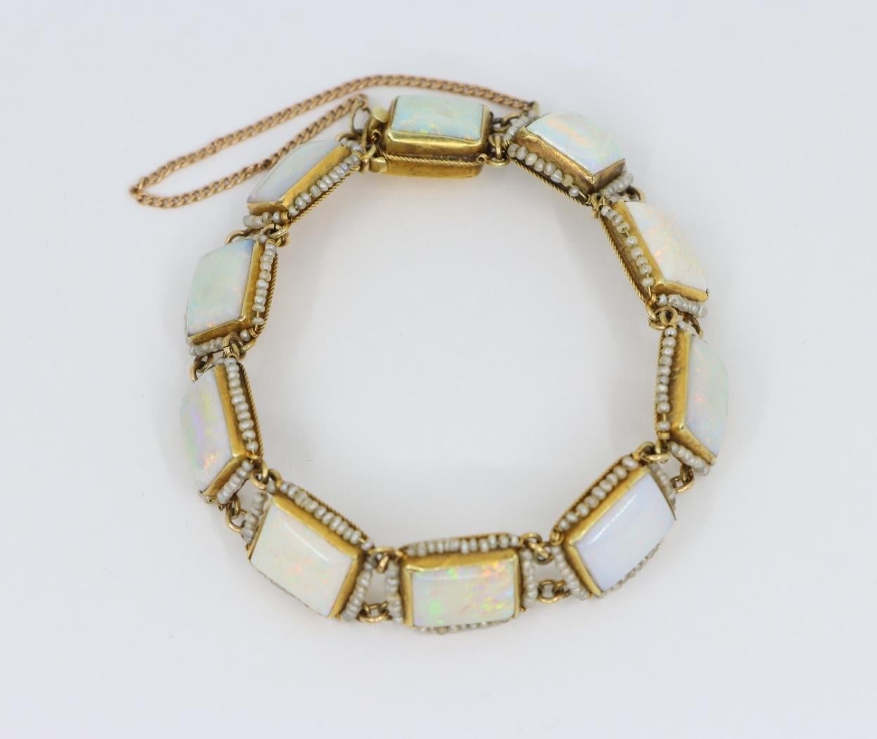 Women's or Men's 14K Gold Seed Pearl Opal Bracelet For Sale
