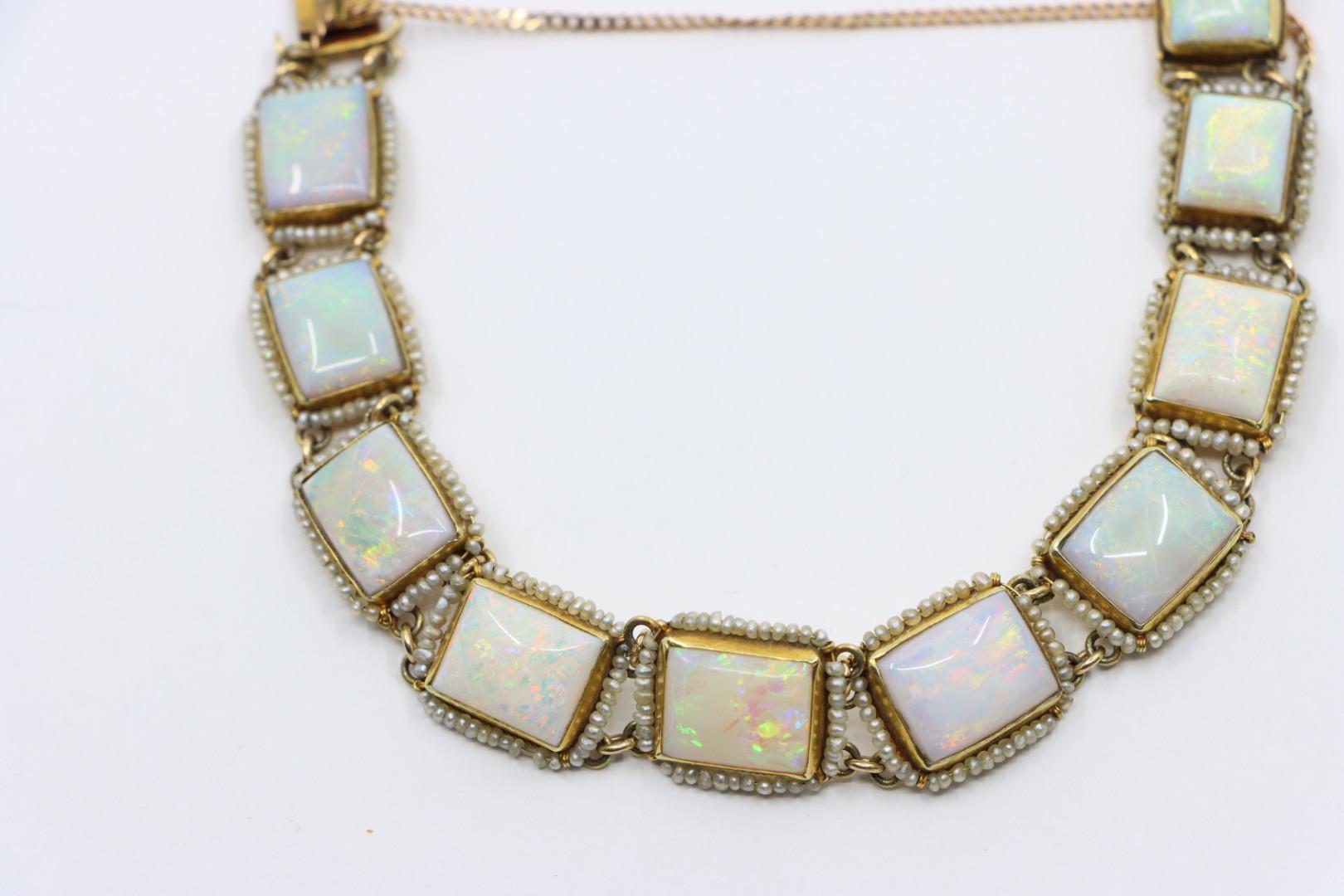 14K Gold Seed Pearl Opal Bracelet For Sale 1