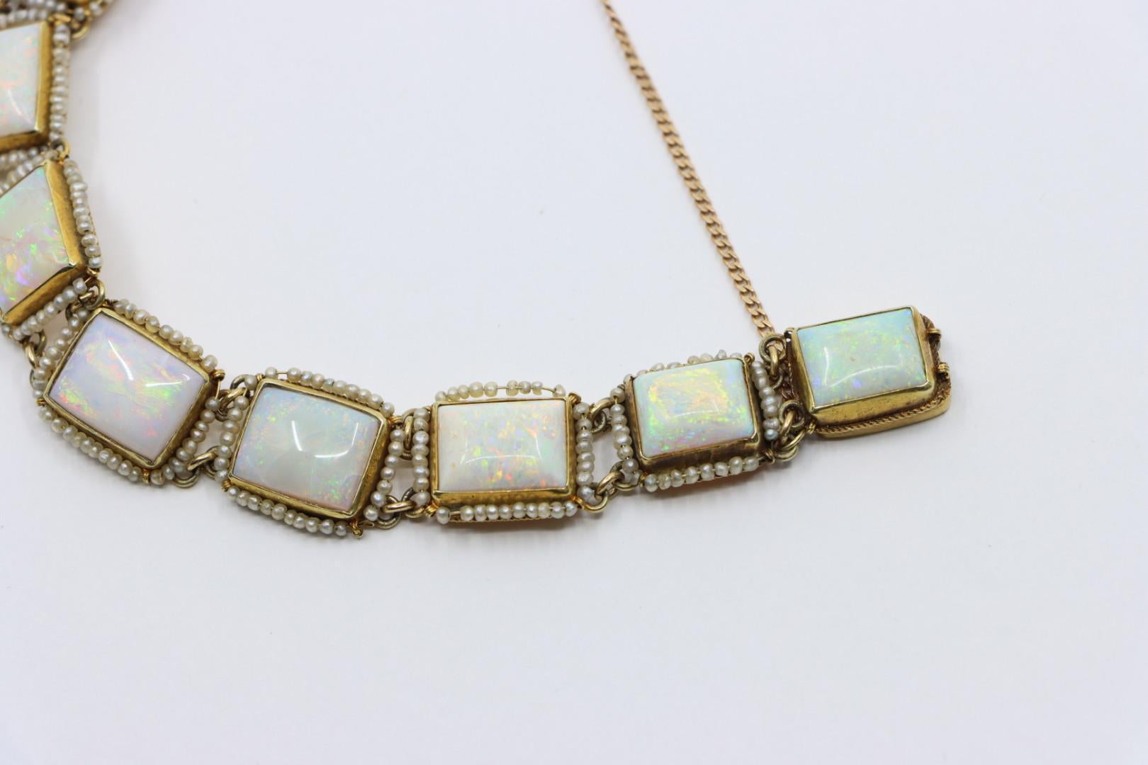 14K Gold Seed Pearl Opal Bracelet For Sale 2