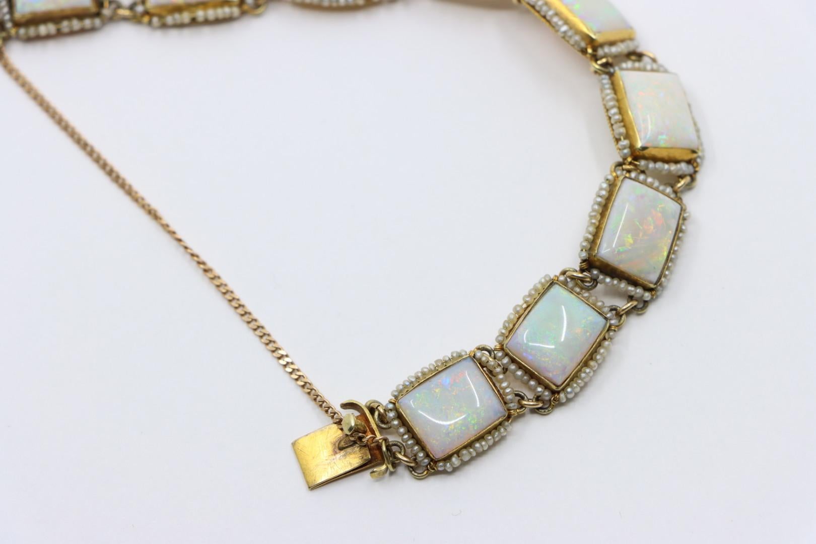 14K Gold Seed Pearl Opal Bracelet For Sale 3