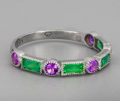 14k Gold Semi-Eternity Ring with Emeralds and Amethysts
