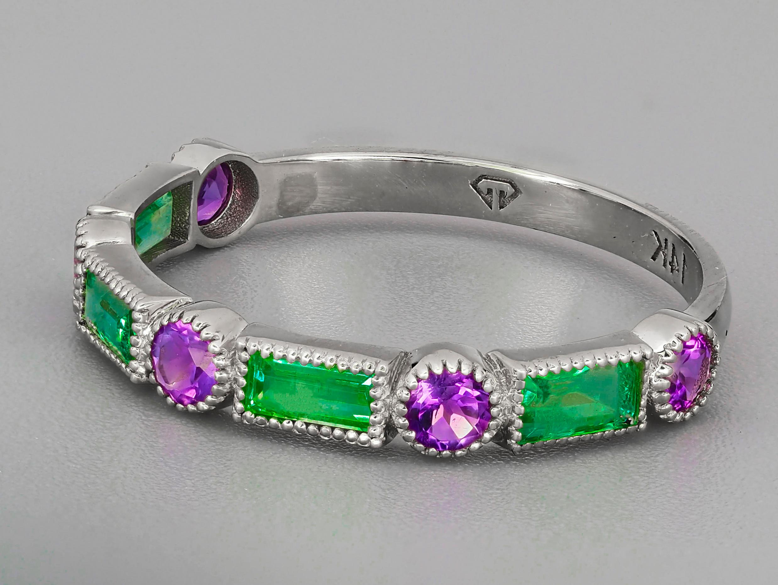For Sale:  14k Gold Semi-Eternity Ring with Emeralds and Amethysts 3