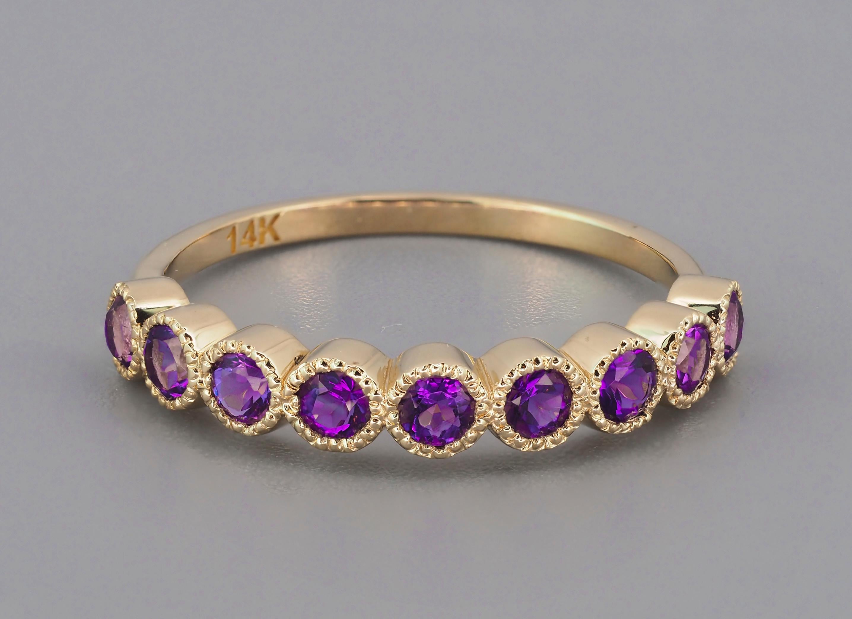 For Sale:  14k Gold Semi Eternity Ring with Natural Amethysts 2