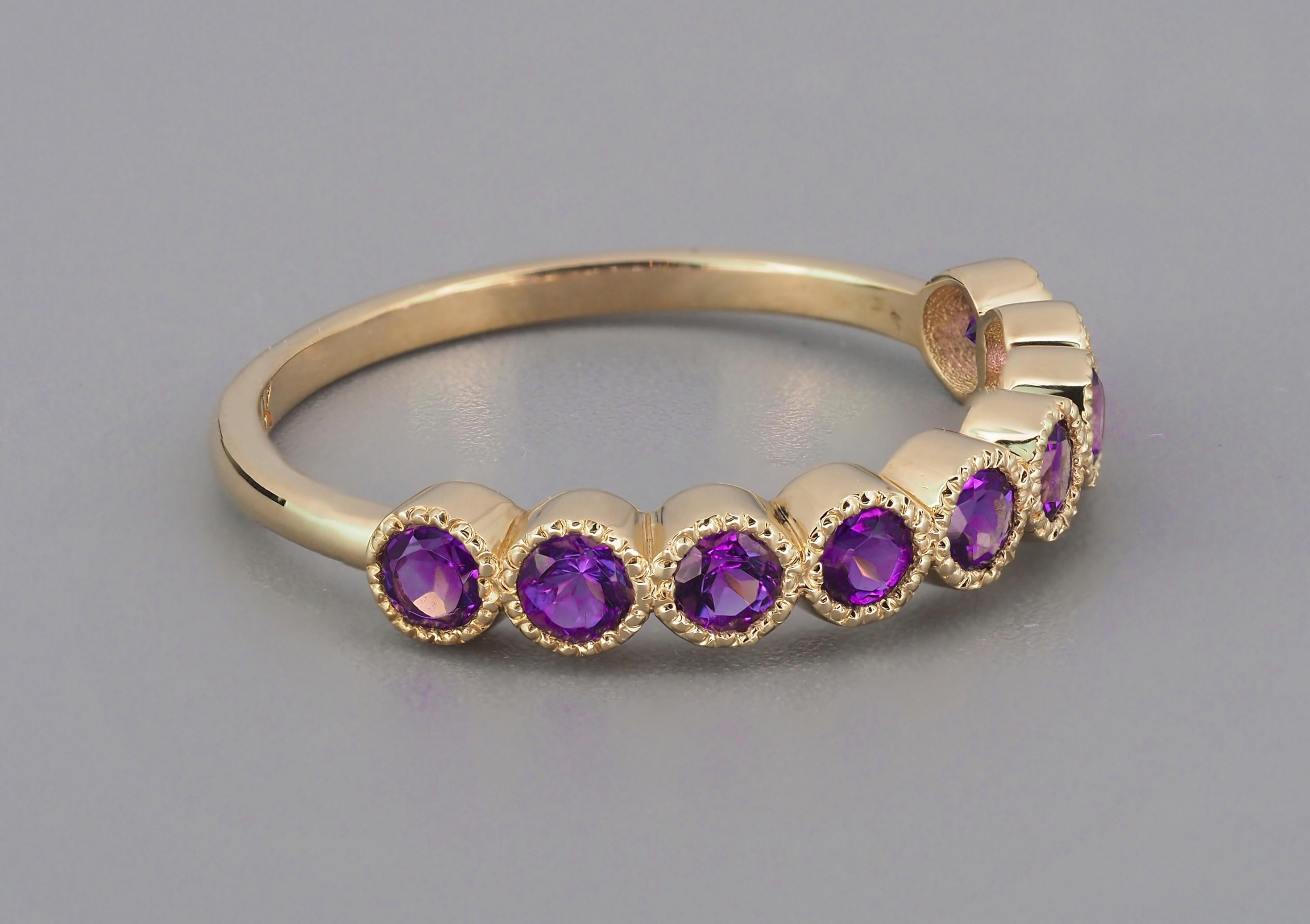 For Sale:  14k Gold Semi Eternity Ring with Natural Amethysts 3