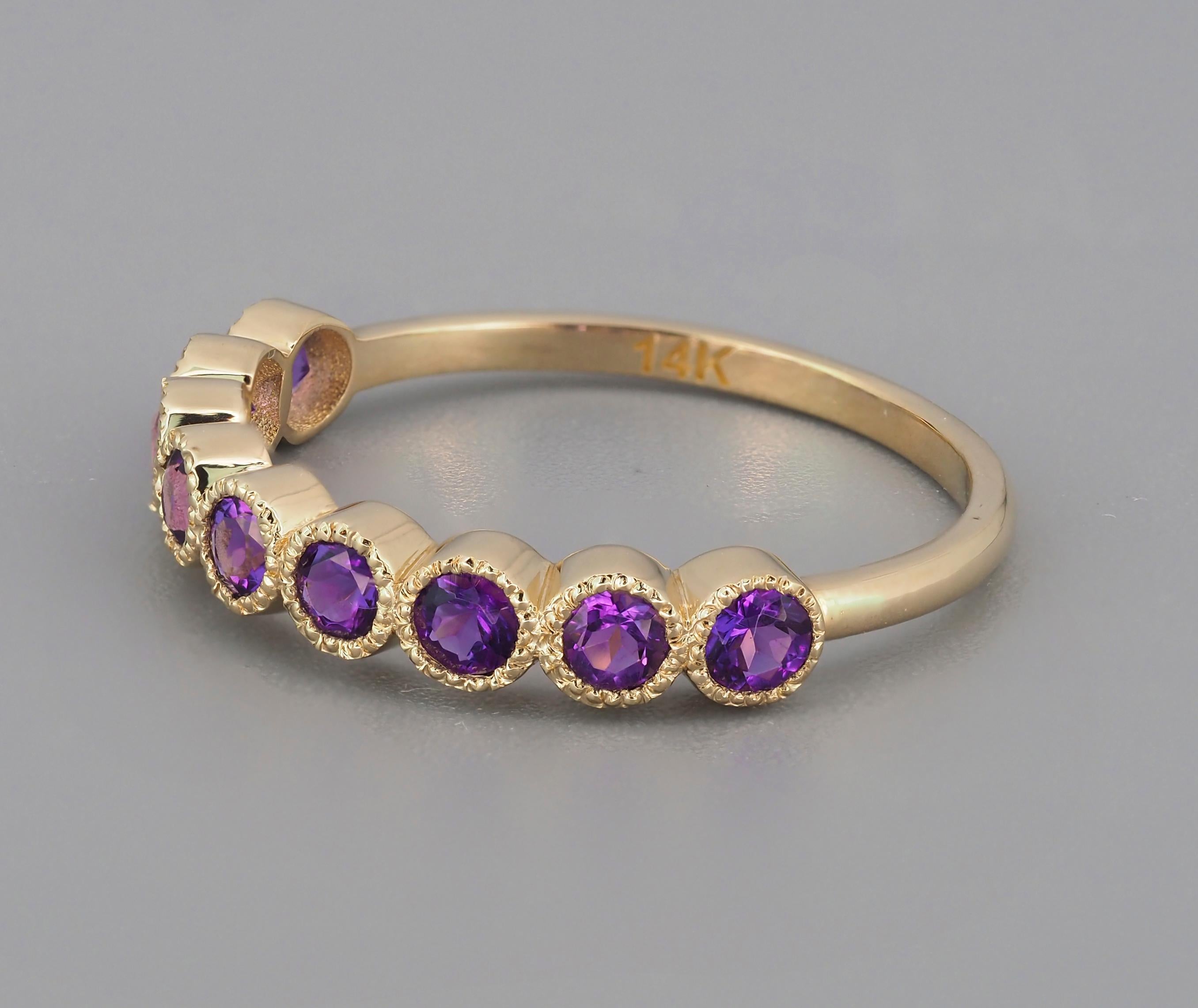 For Sale:  14k Gold Semi Eternity Ring with Natural Amethysts 4