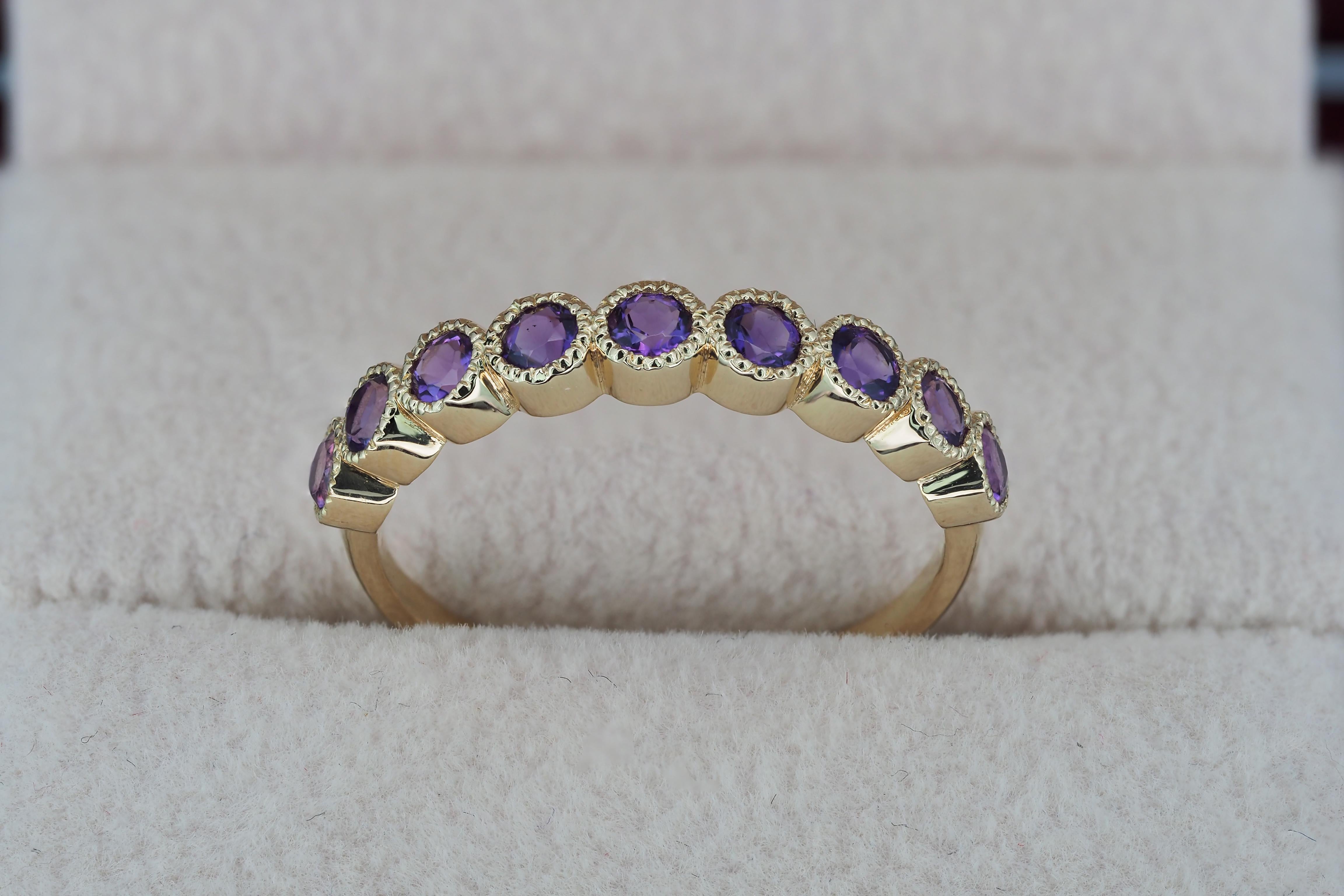 For Sale:  14k Gold Semi Eternity Ring with Natural Amethysts 5