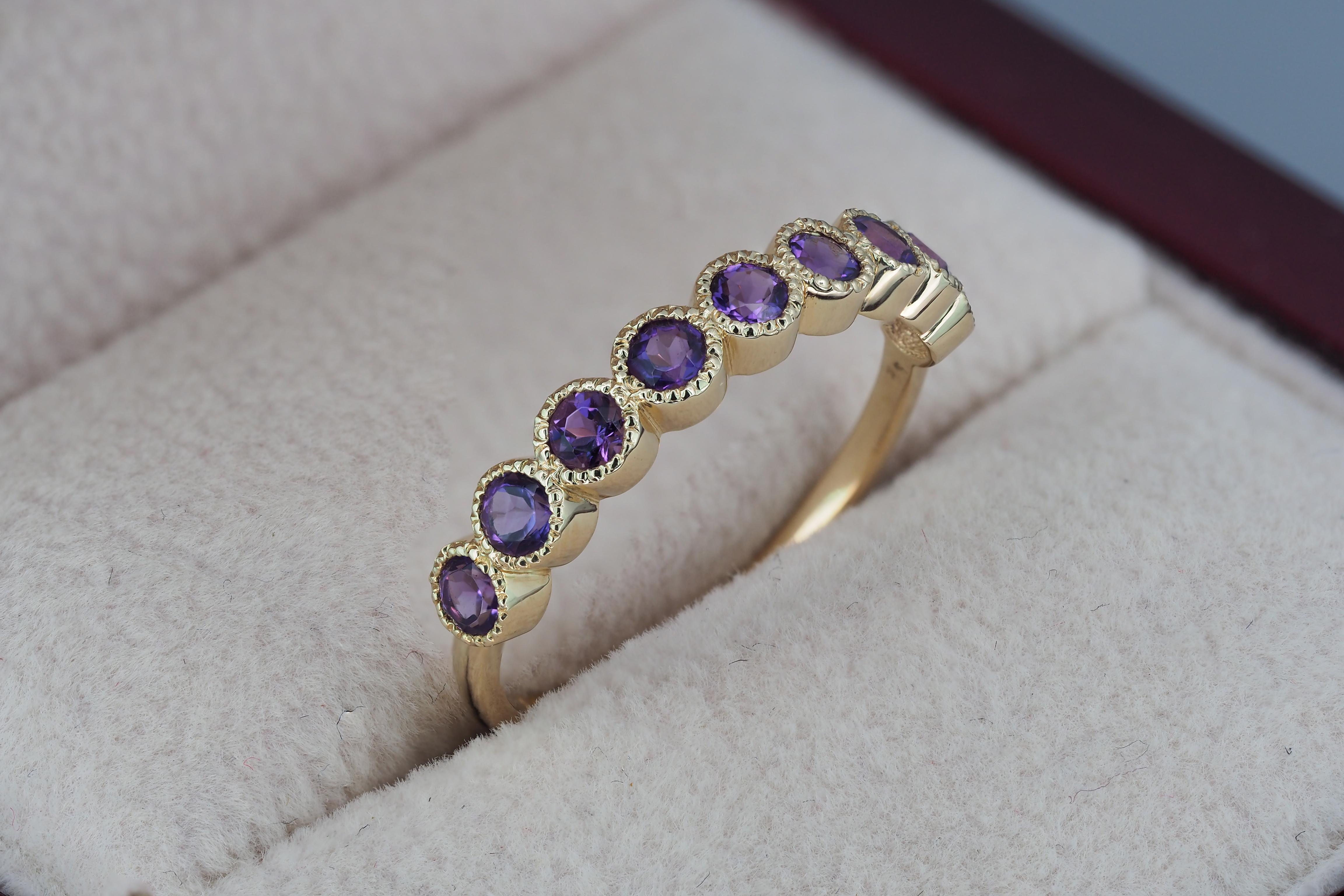 For Sale:  14k Gold Semi Eternity Ring with Natural Amethysts 6