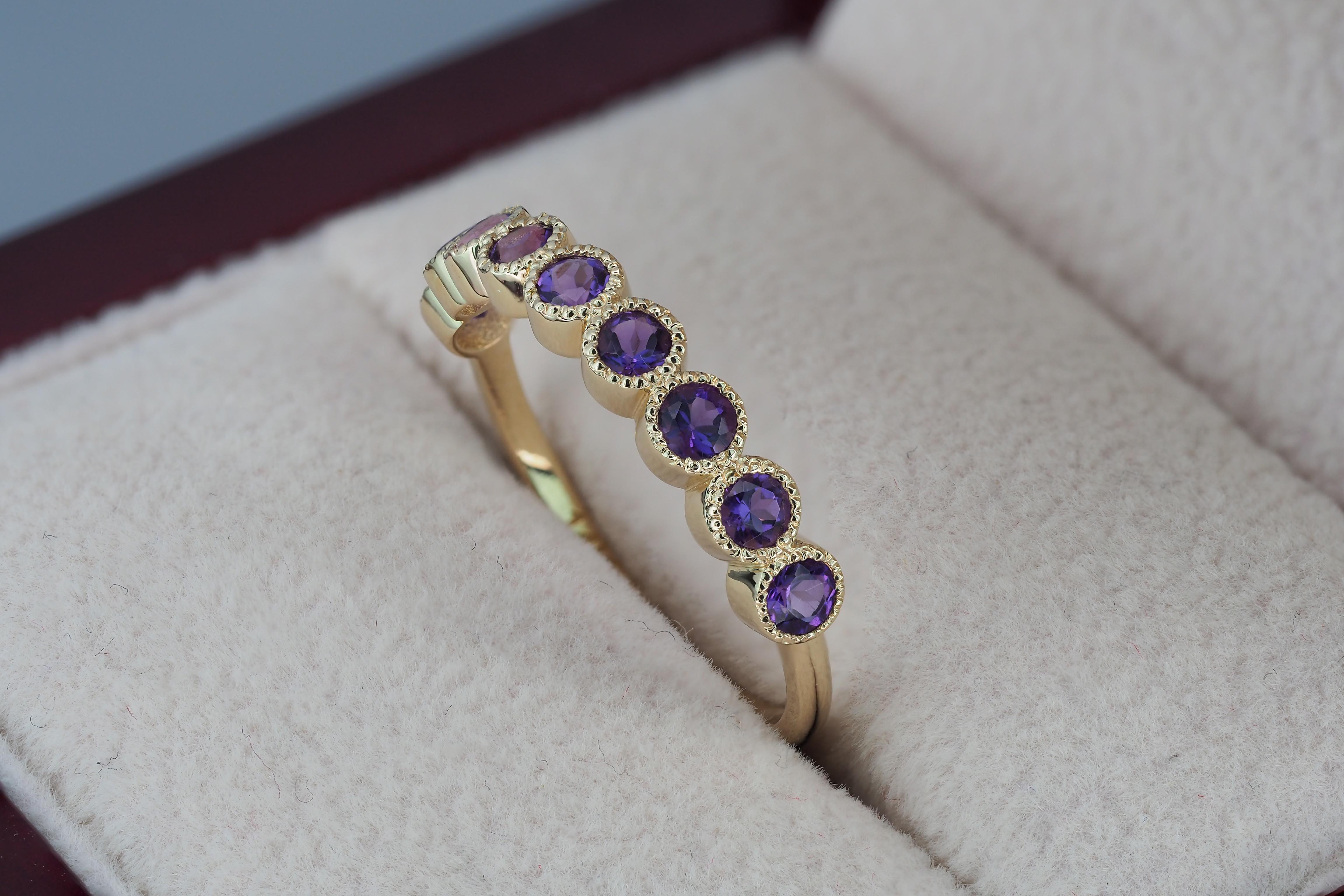 For Sale:  14k Gold Semi Eternity Ring with Natural Amethysts 7