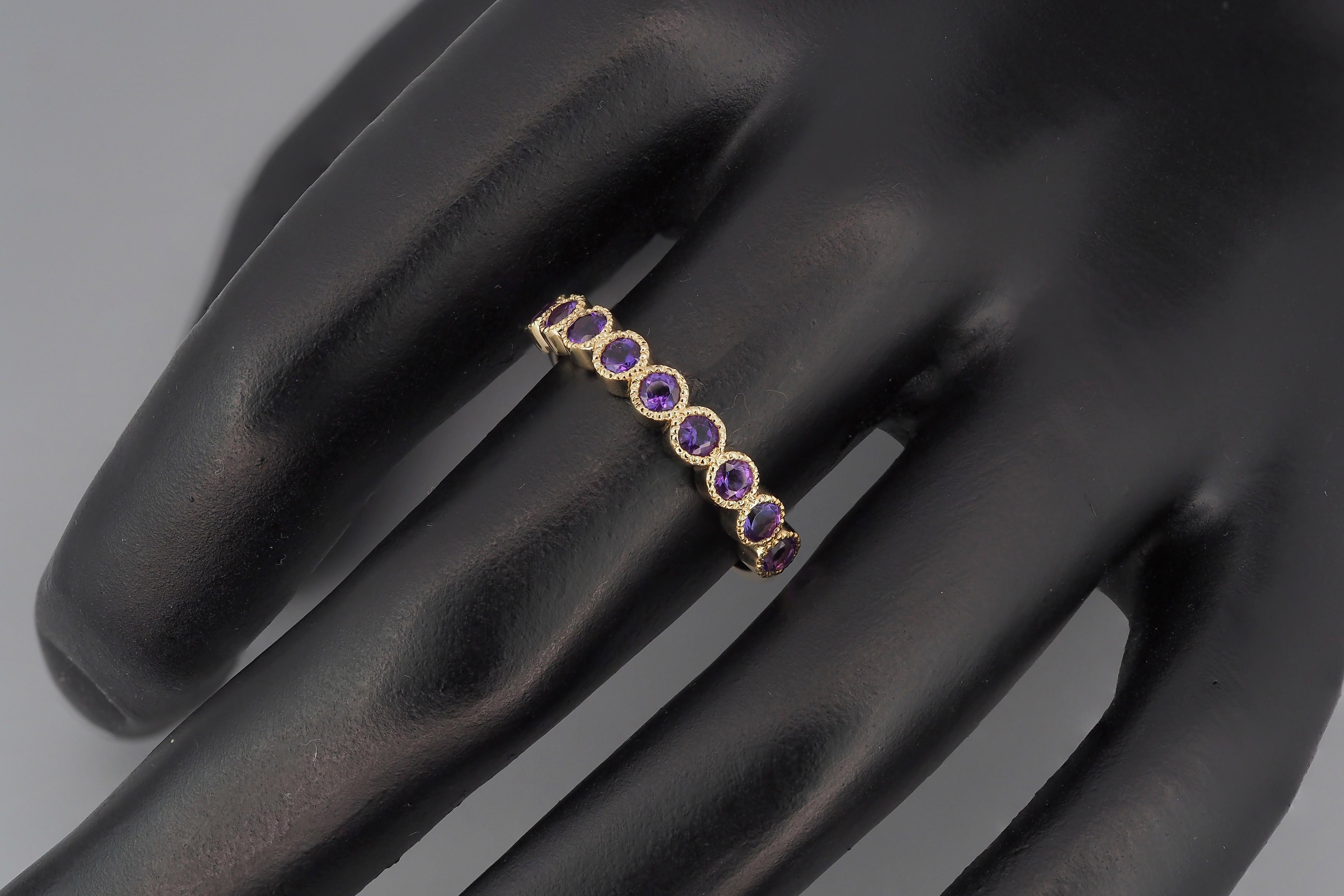 For Sale:  14k Gold Semi Eternity Ring with Natural Amethysts 8