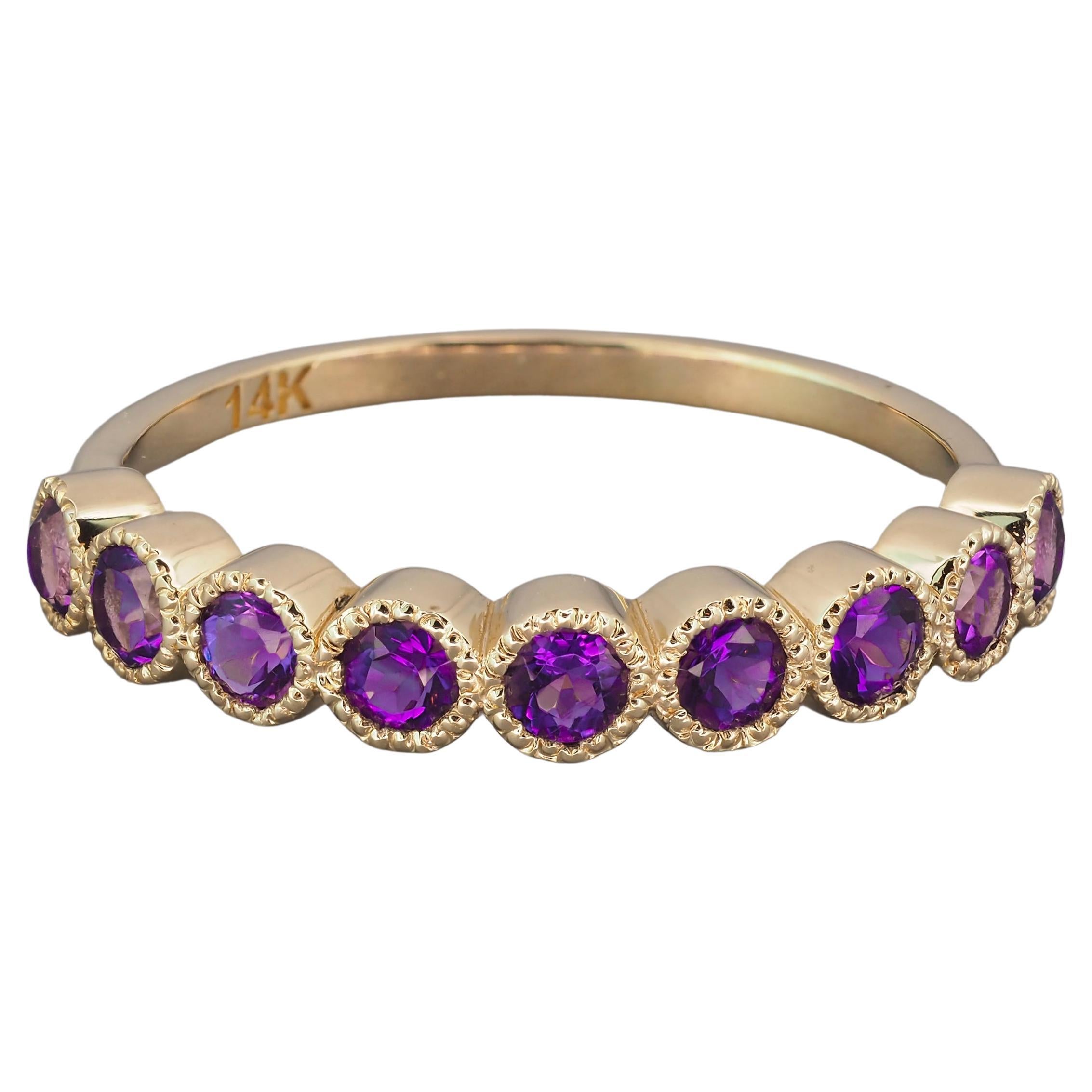 14k Gold Semi Eternity Ring with Natural Amethysts