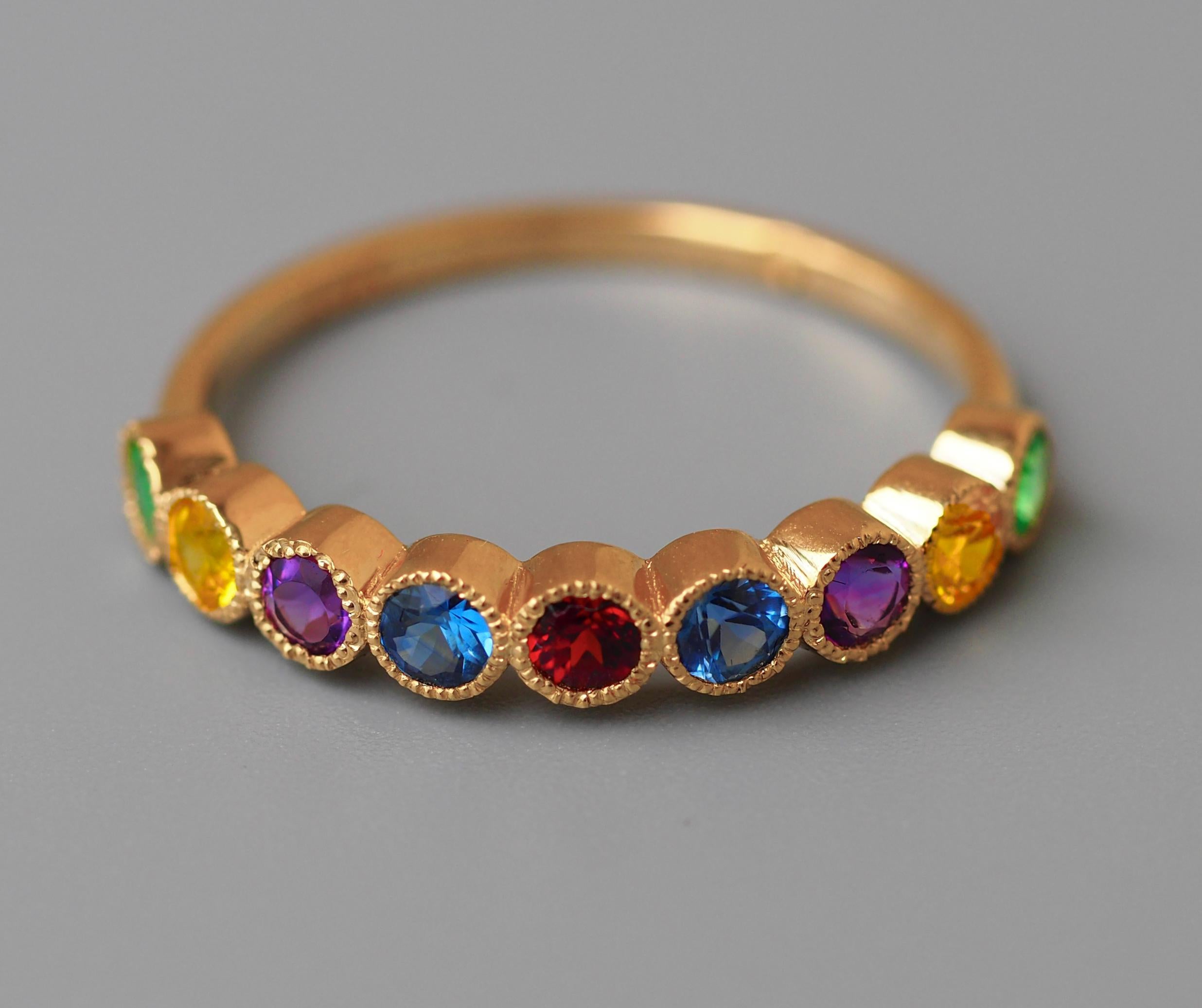 For Sale:  14k Gold Semi Eternity Ring with Natural Gemstones 3