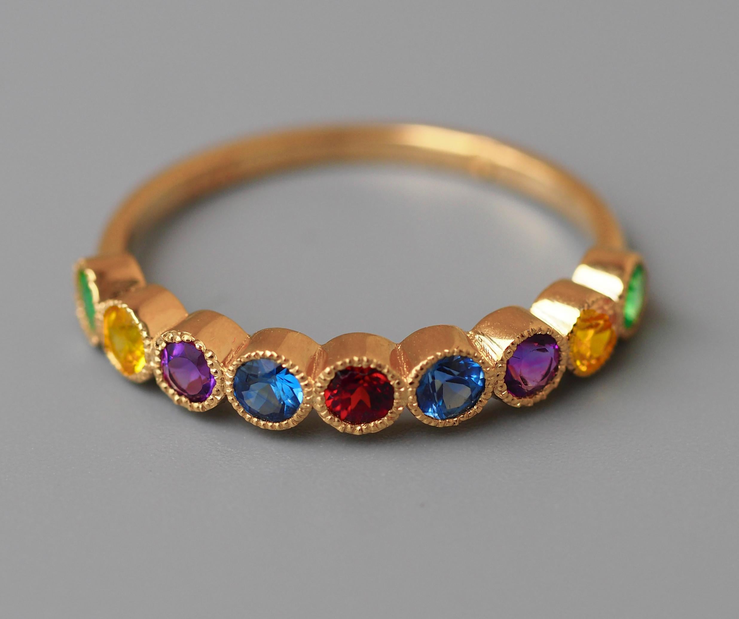 For Sale:  14k Gold Semi Eternity Ring with Multicolor Gemstones 3