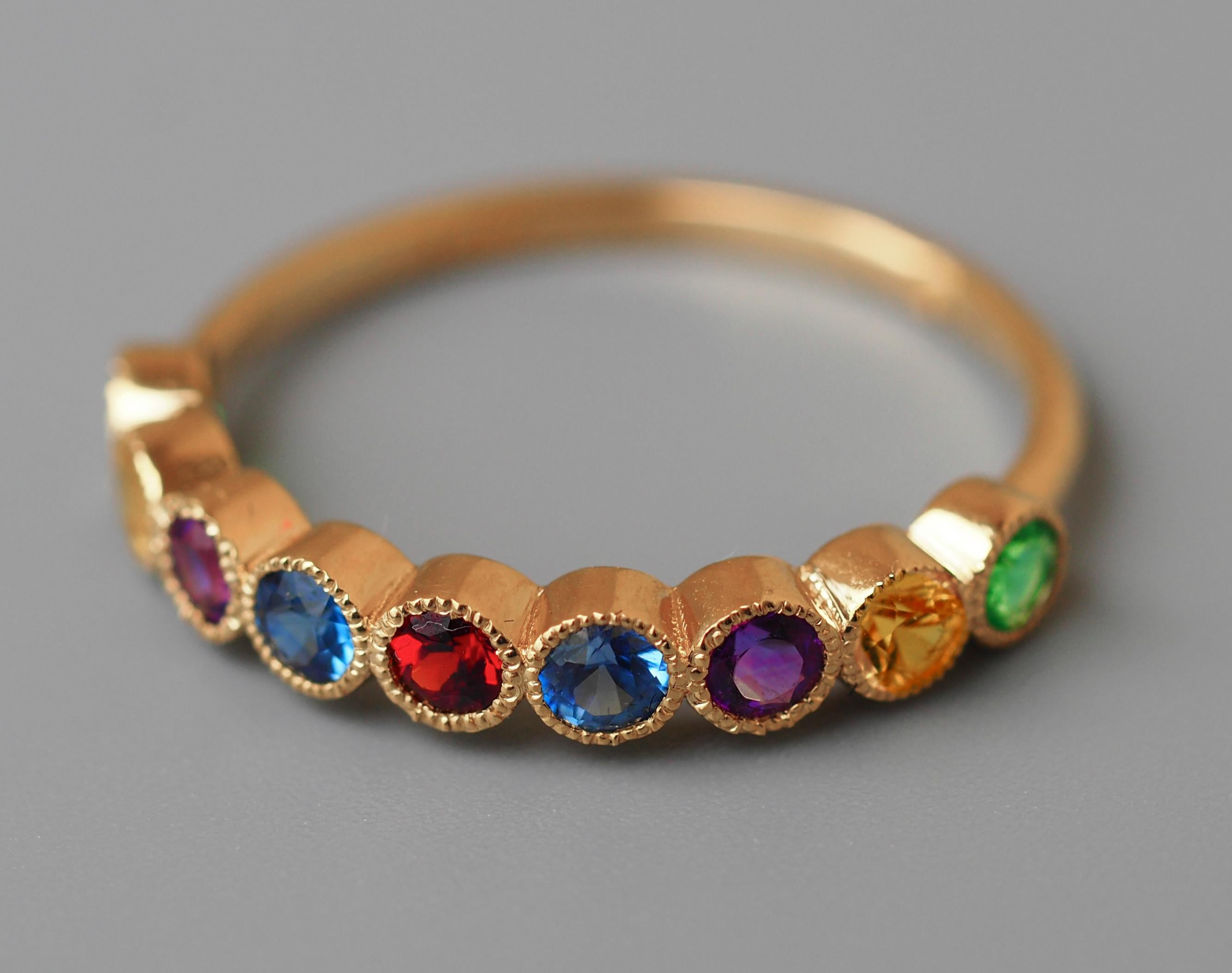 For Sale:  14k Gold Semi Eternity Ring with Natural Gemstones 4