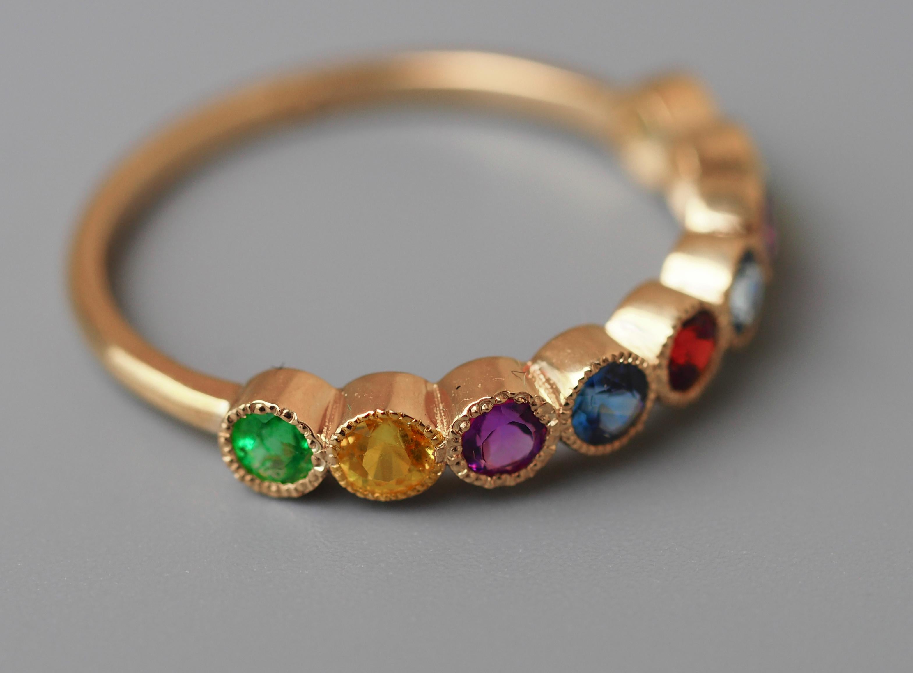 For Sale:  14k Gold Semi Eternity Ring with Natural Gemstones 5
