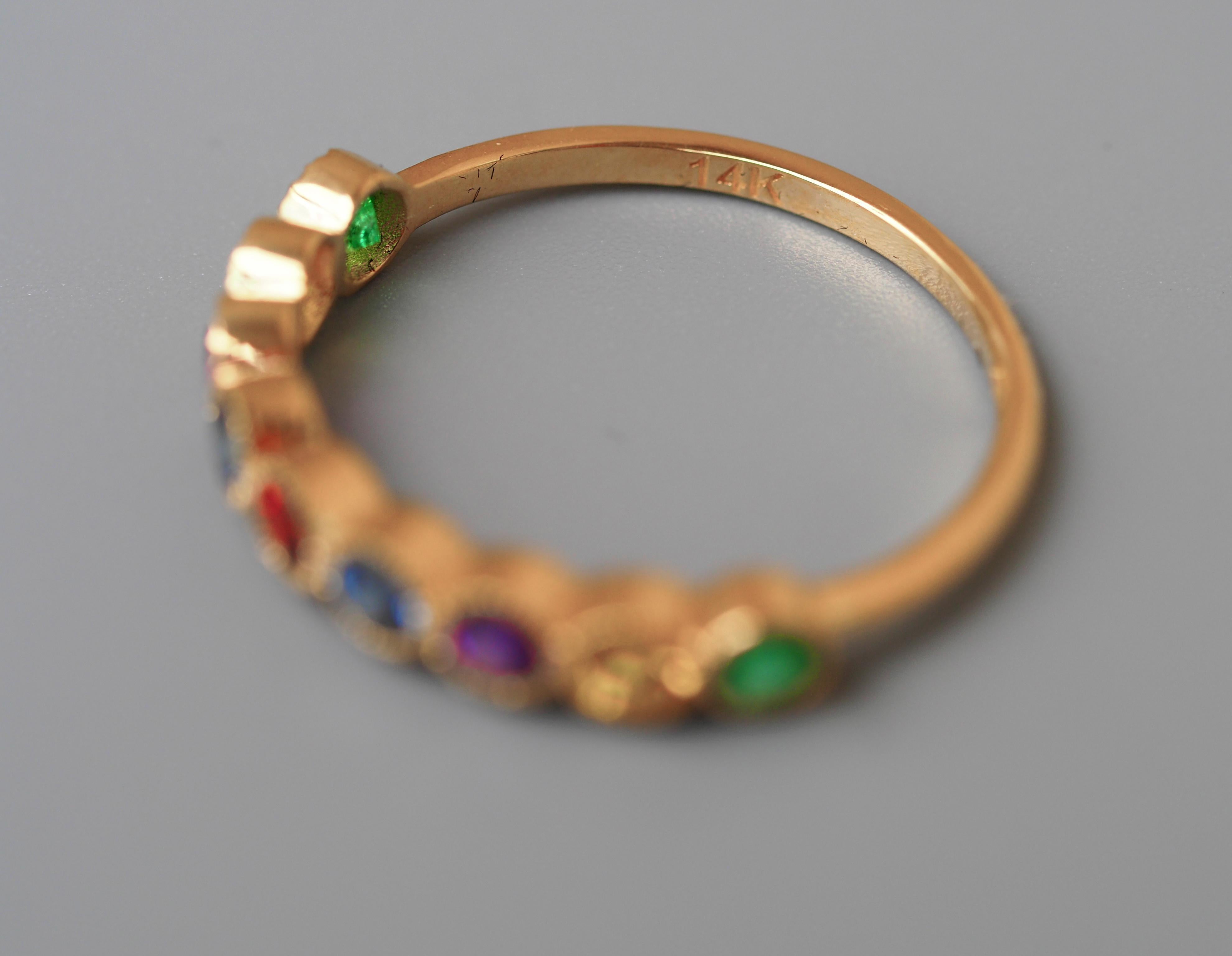 For Sale:  14k Gold Semi Eternity Ring with Natural Gemstones 6