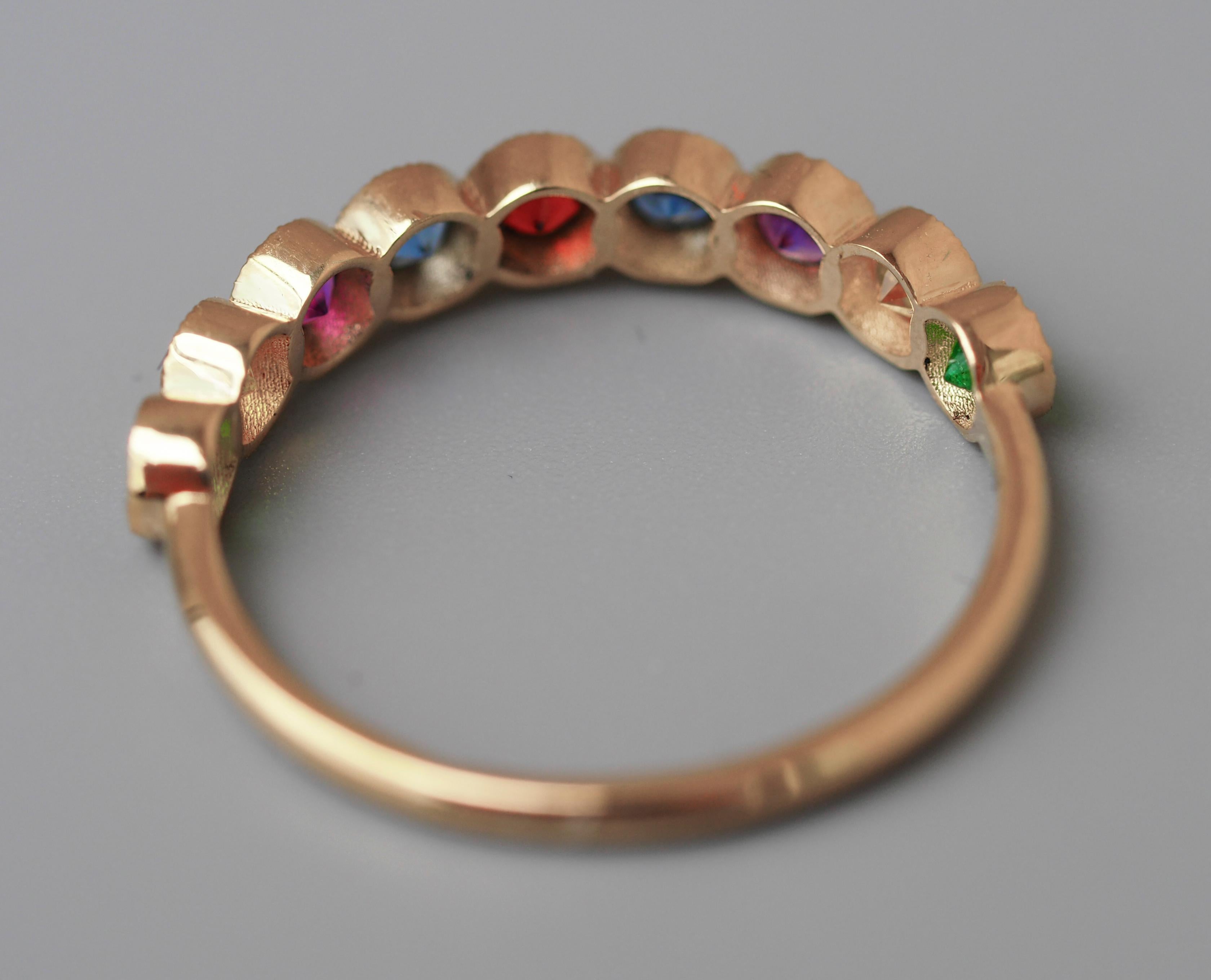 For Sale:  14k Gold Semi Eternity Ring with Natural Gemstones 7