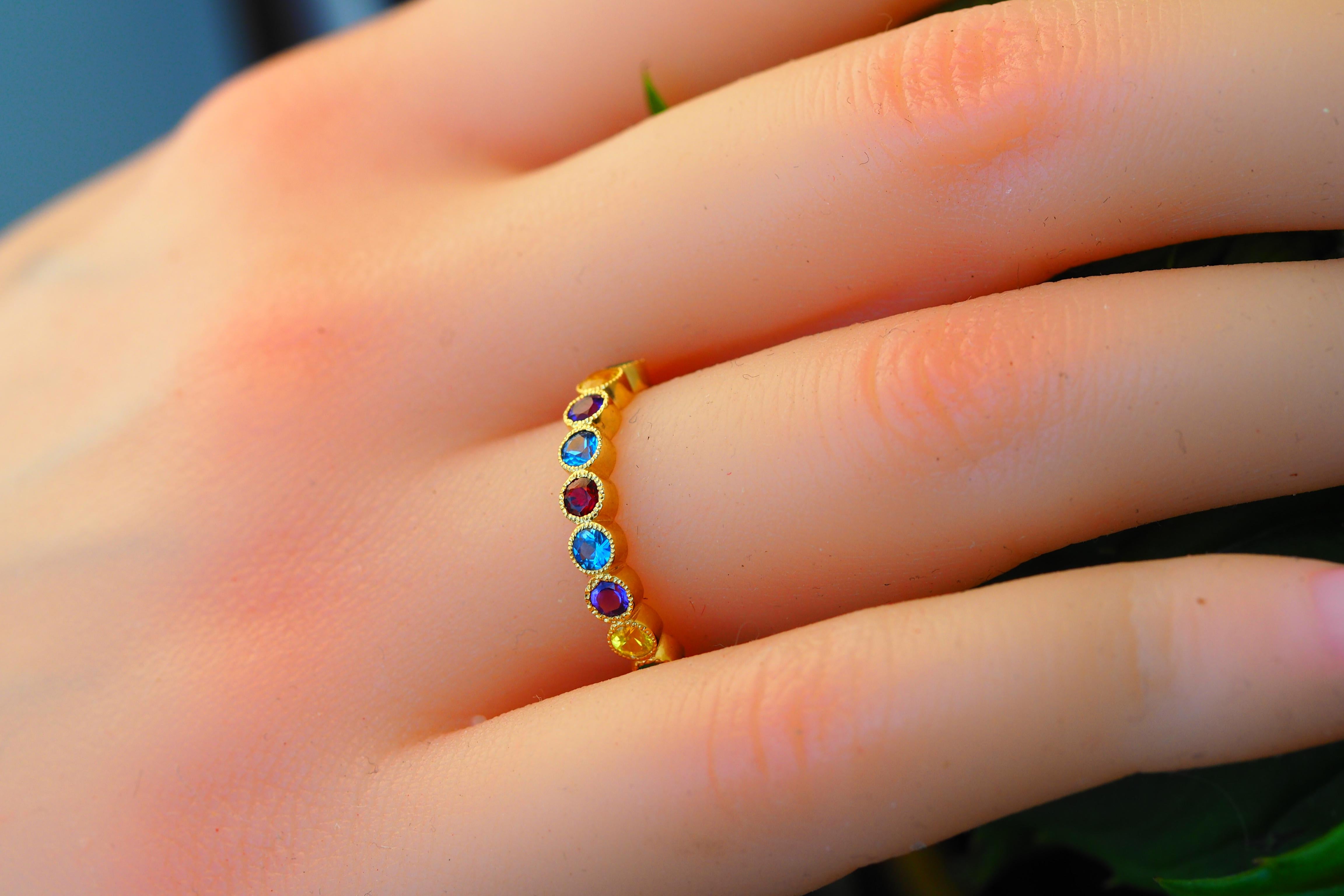 For Sale:  14k Gold Semi Eternity Ring with Natural Gemstones 9