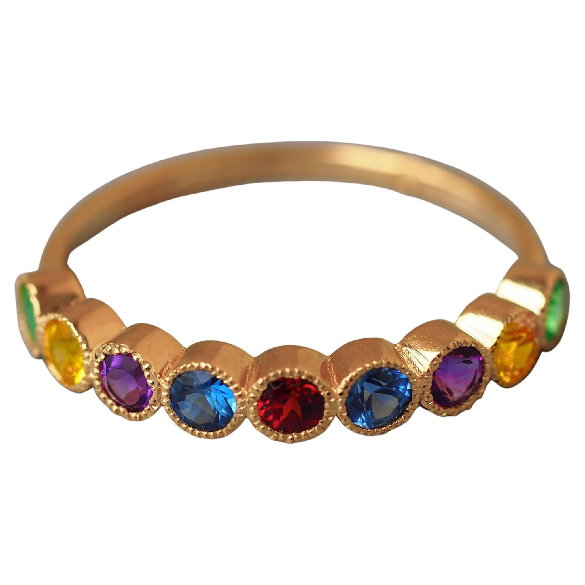 14k Gold Semi Eternity Ring with Natural Gemstones