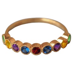 14k Gold Semi Eternity Ring with Multicolor Gemstones