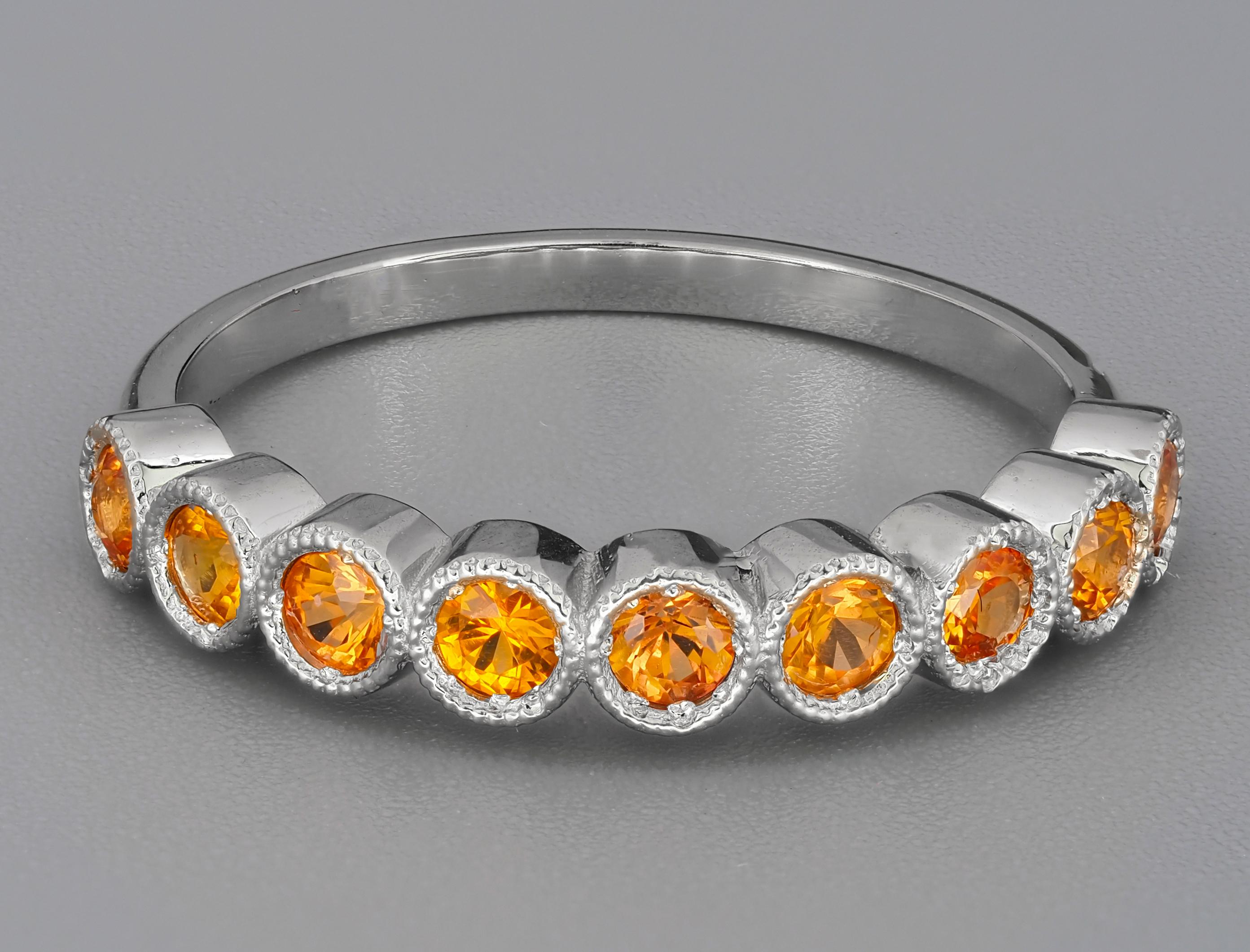 For Sale:  Orange sapphires half eternity 14k solid gold ring 2
