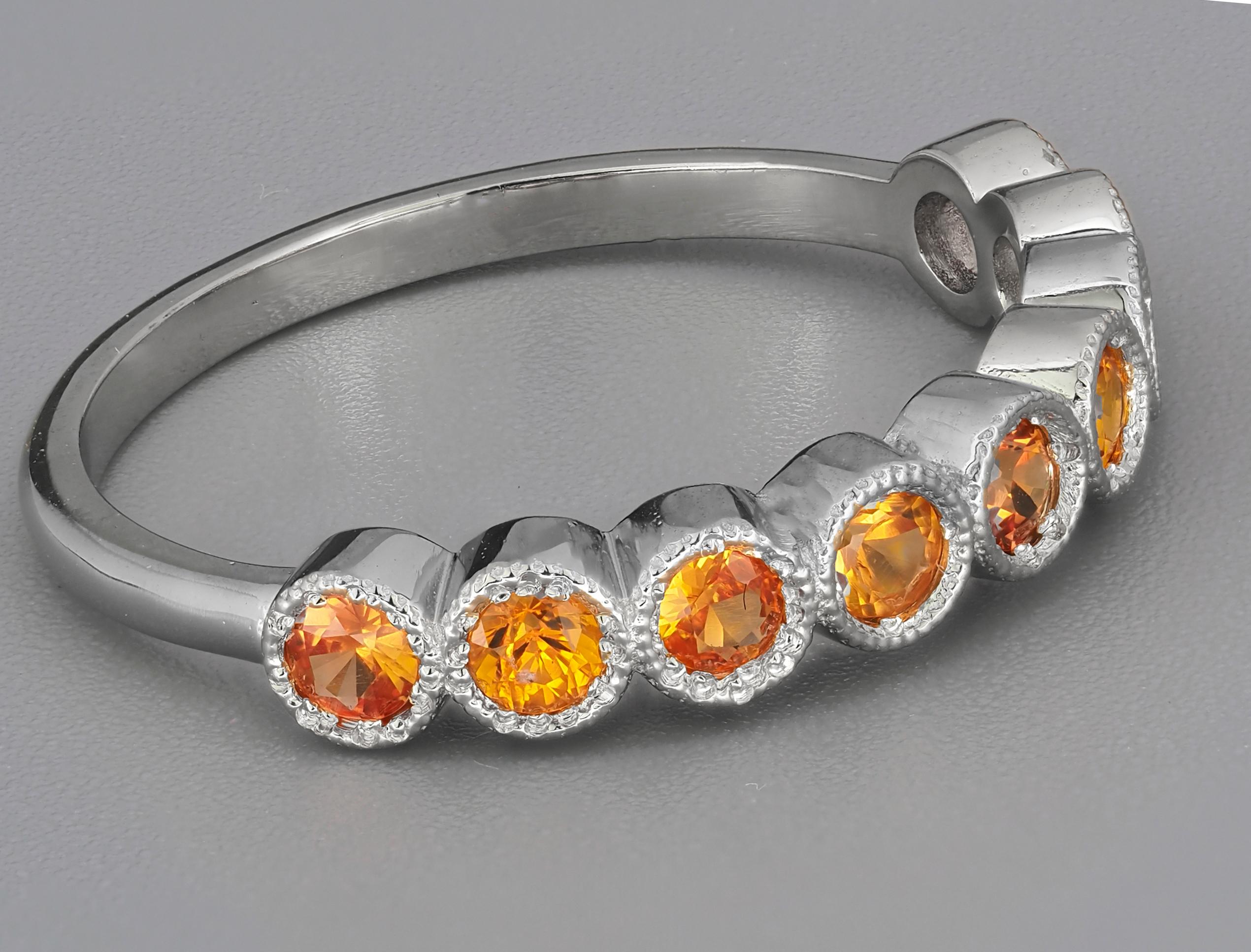 For Sale:  Orange sapphires half eternity 14k solid gold ring 3