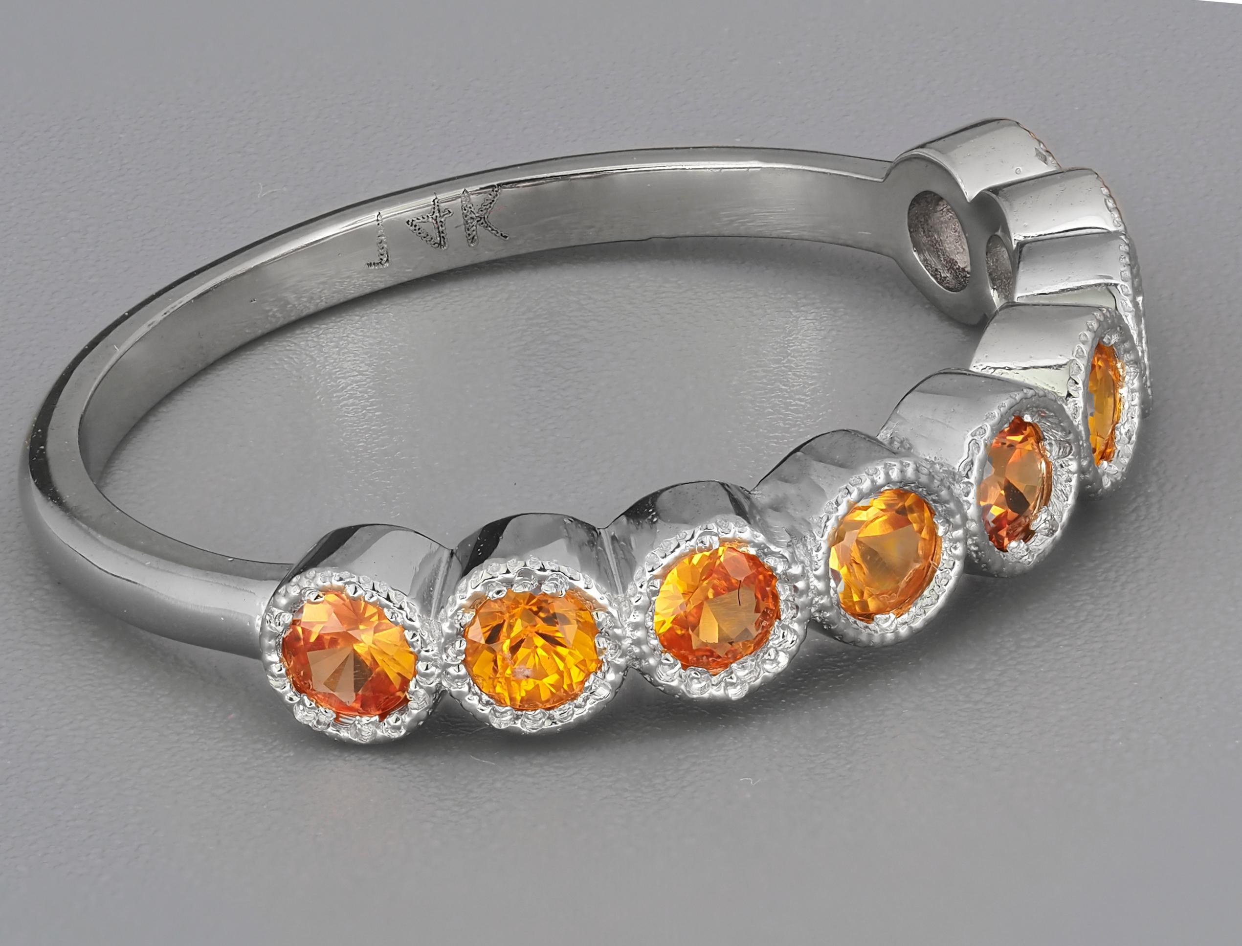 For Sale:  Orange sapphires half eternity 14k solid gold ring 4