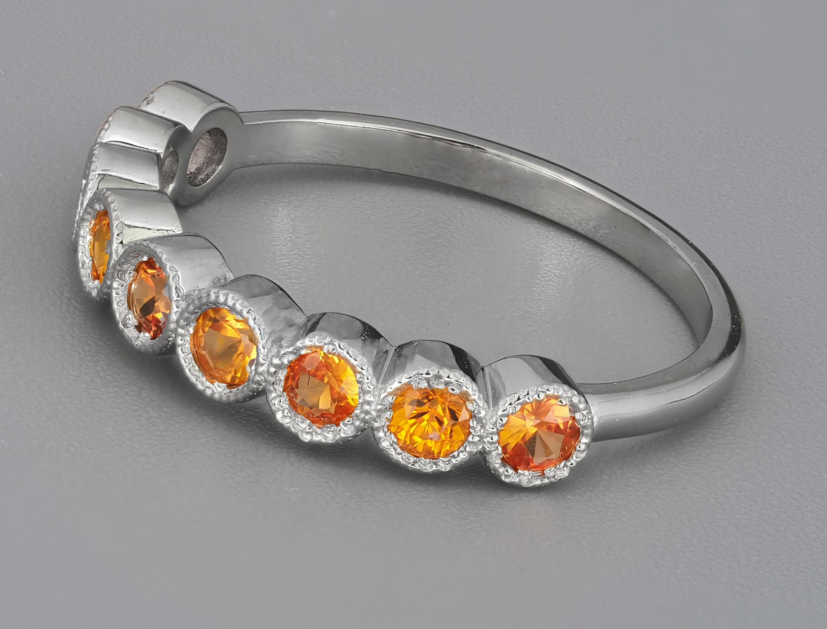 For Sale:  Orange sapphires half eternity 14k solid gold ring 5