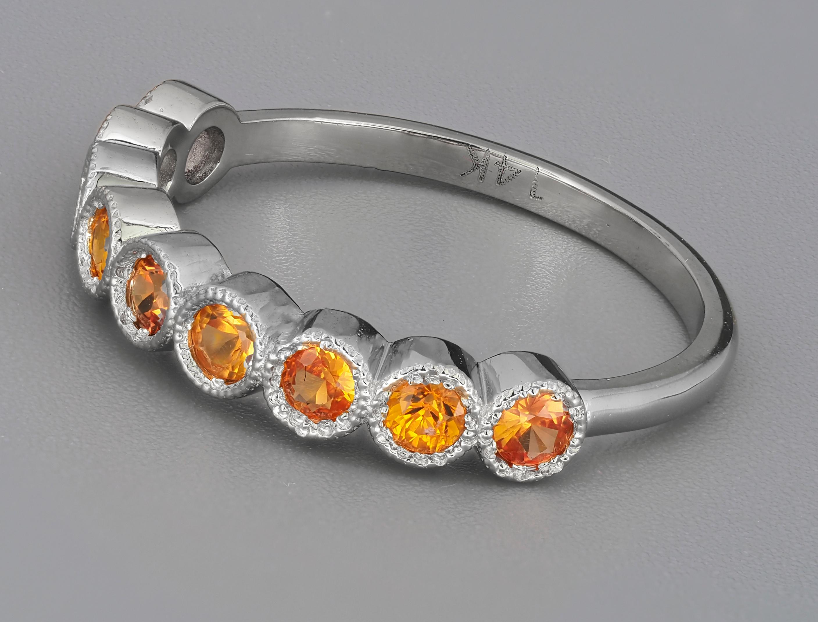 For Sale:  Orange sapphires half eternity 14k solid gold ring 6