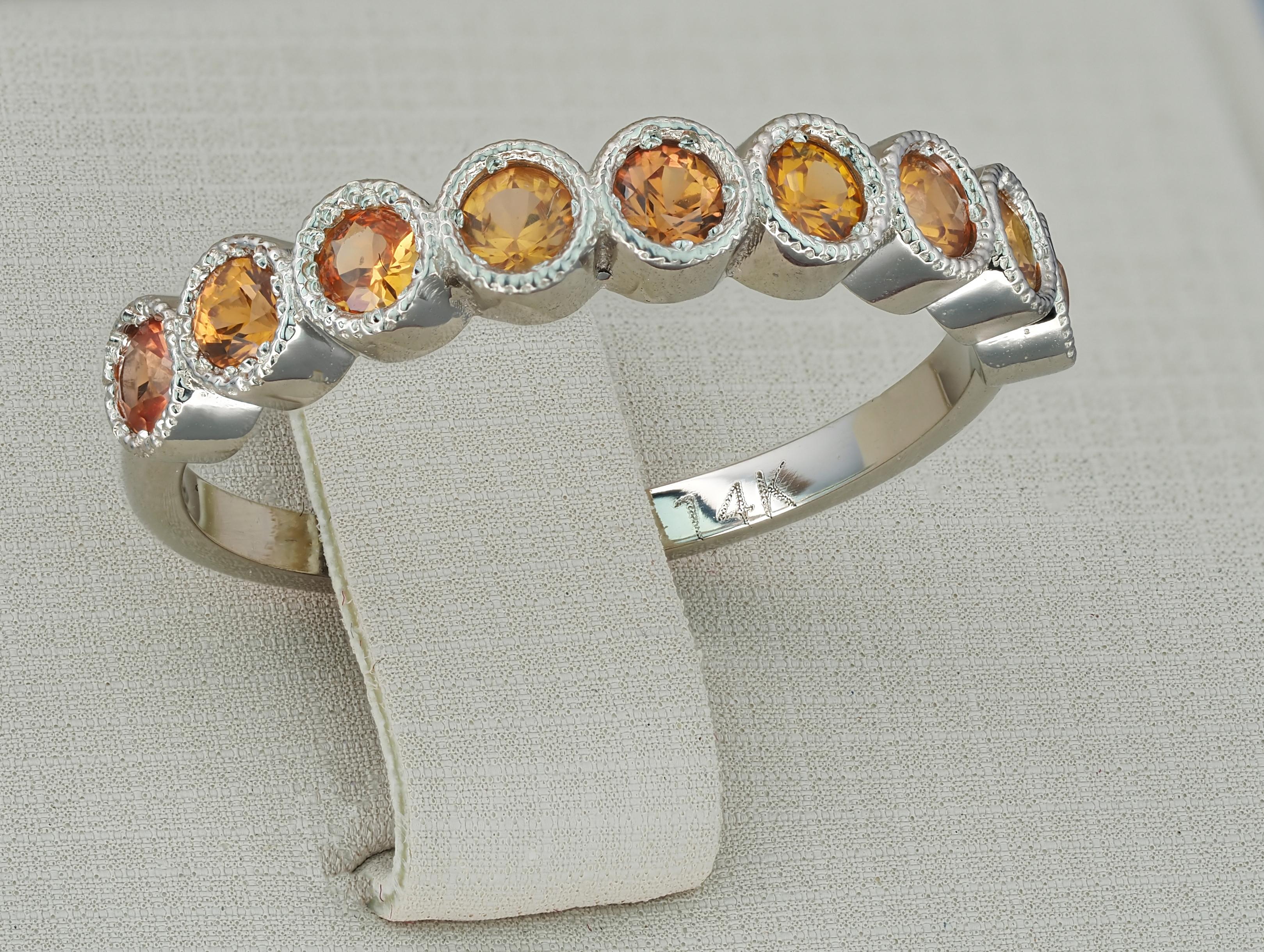 For Sale:  Orange sapphires half eternity 14k solid gold ring 7