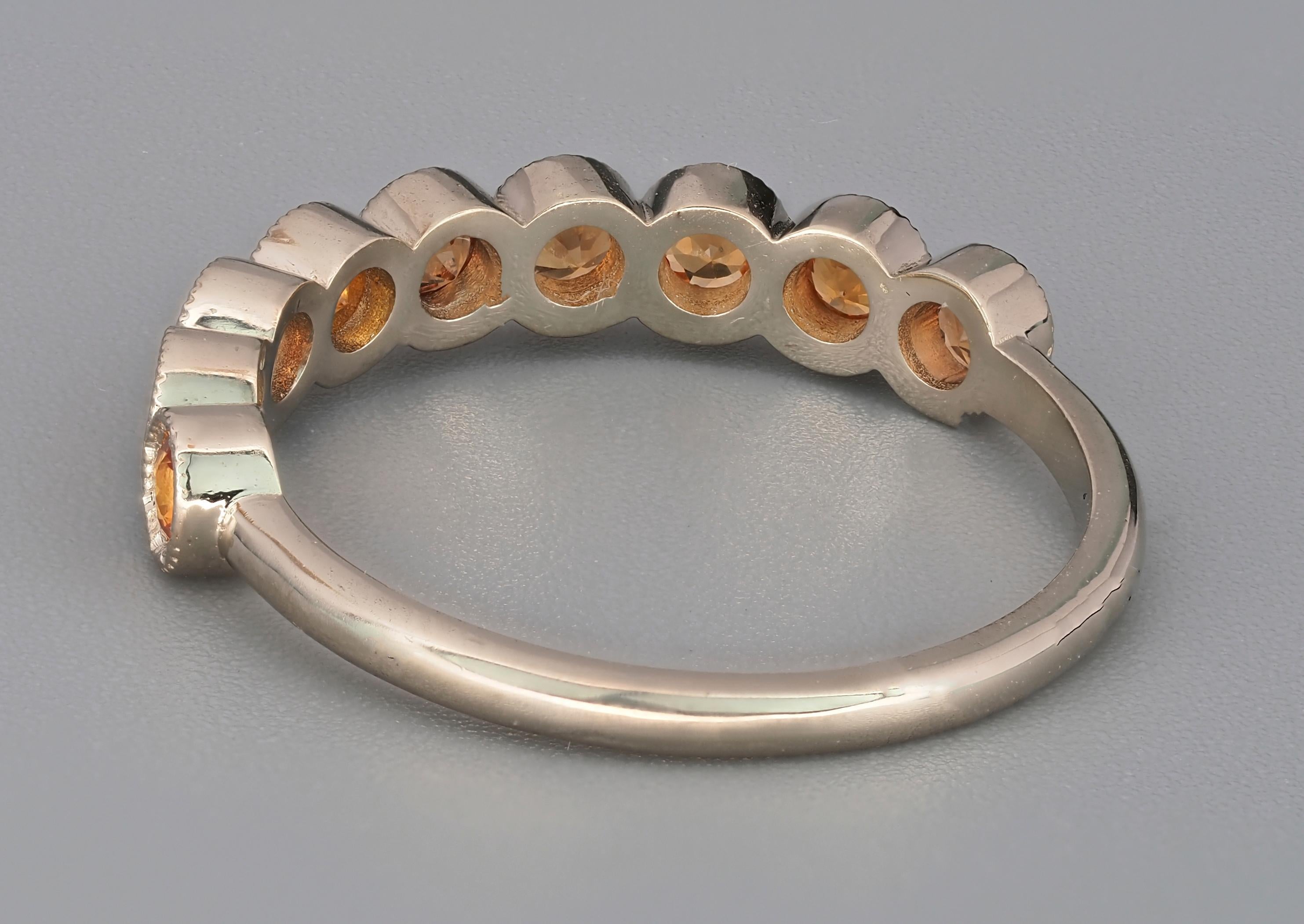 For Sale:  Orange sapphires half eternity 14k solid gold ring 8