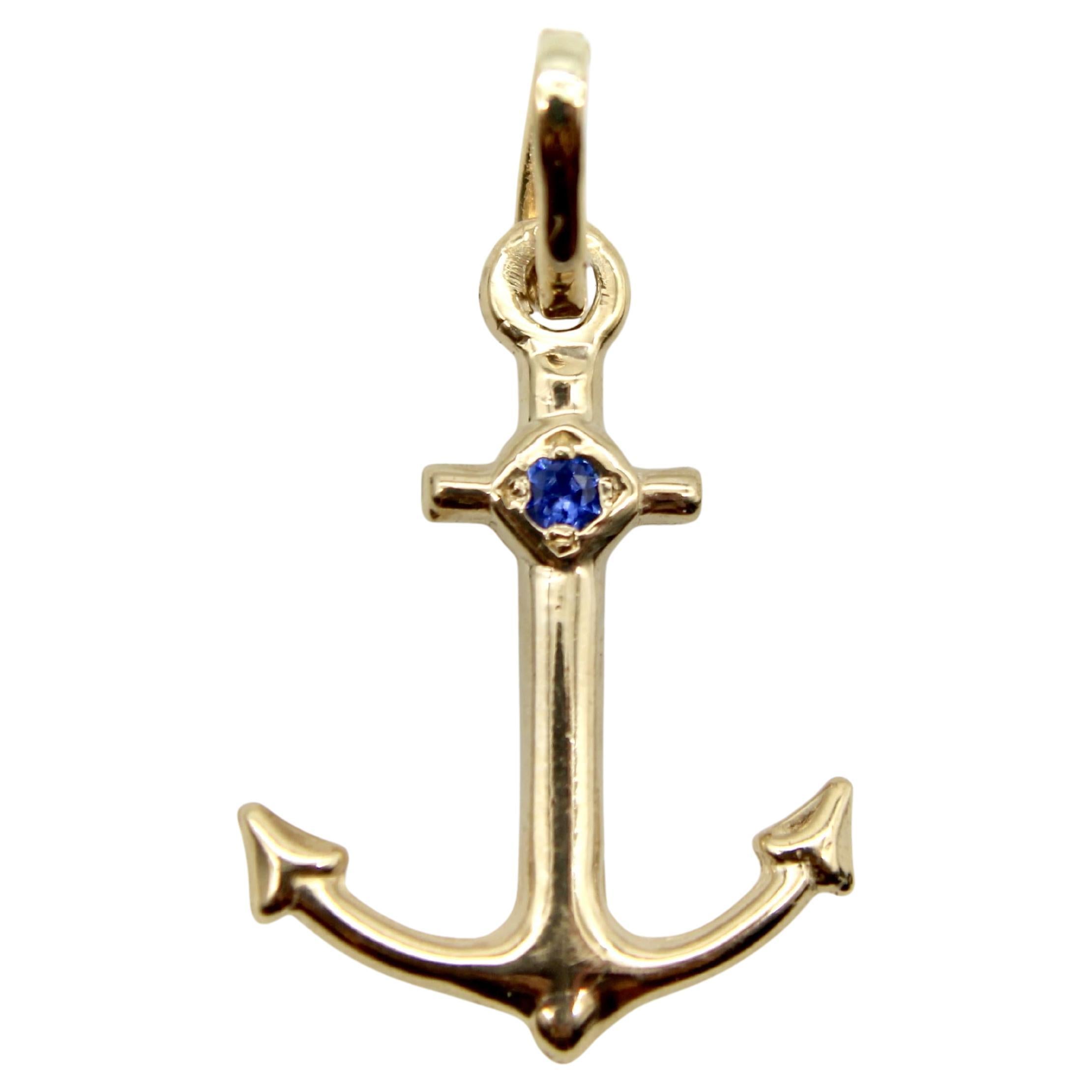 14K Gold Signature Anchor Charm with Sapphire