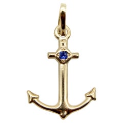 14K Gold Signature Anchor Charm with Sapphire