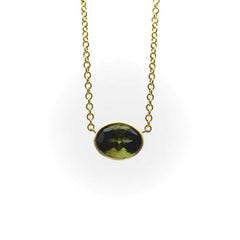 14k Gold Signature Bezel Set Dark Green Tourmaline Necklace