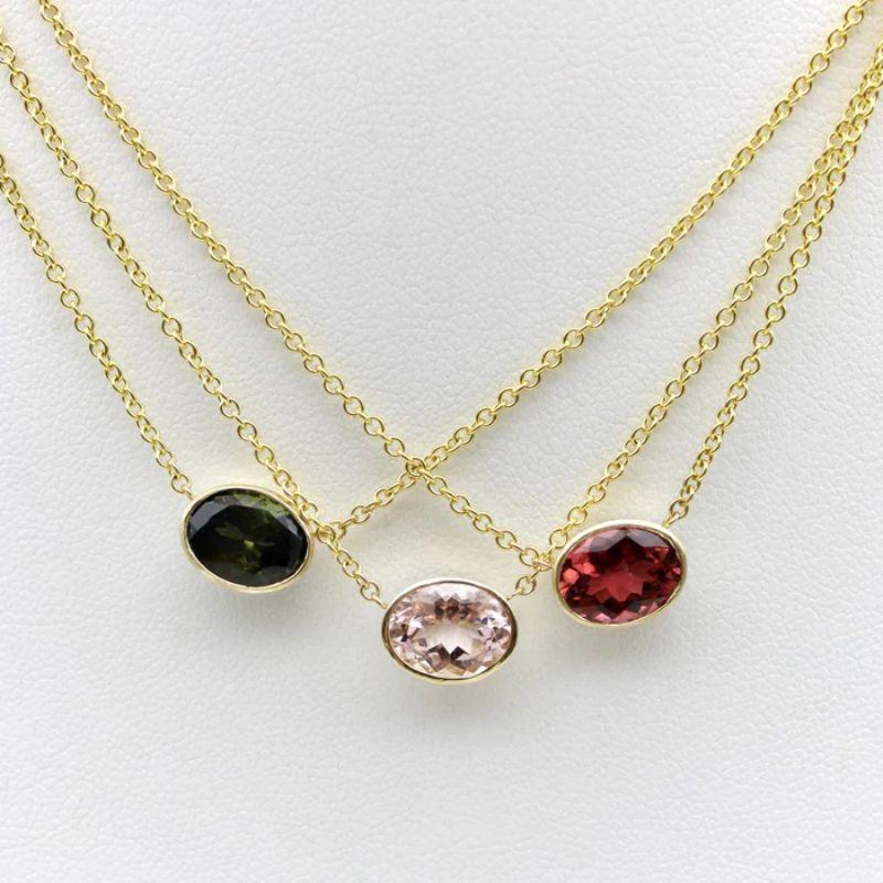 14k Gold Signature Bezel Set Dark Green Tourmaline Necklace In New Condition For Sale In Venice, CA