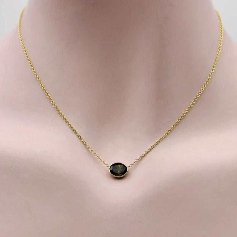 Women's 14k Gold Signature Bezel Set Dark Green Tourmaline Necklace For Sale