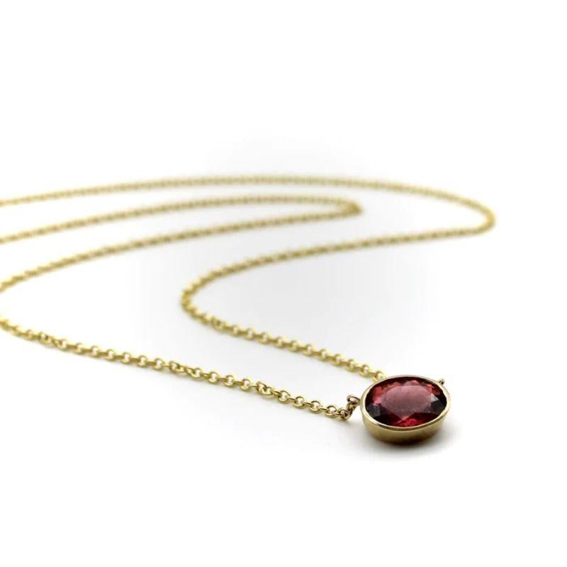 Contemporary 14k Gold Signature Bezel Set Dusty Pink Tourmaline Necklace For Sale