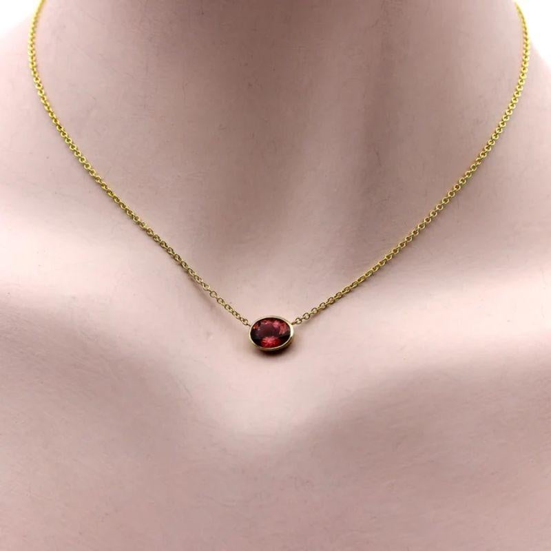 Women's 14k Gold Signature Bezel Set Dusty Pink Tourmaline Necklace For Sale