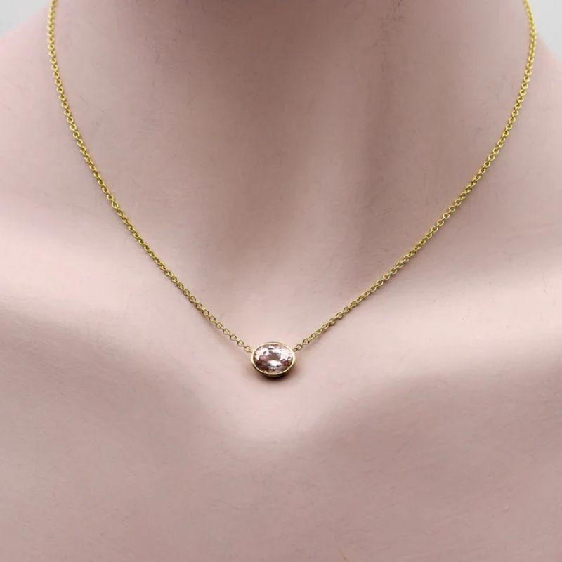 Women's or Men's 14k Gold Signature Bezel Set Pale Pink Tourmaline Necklace For Sale