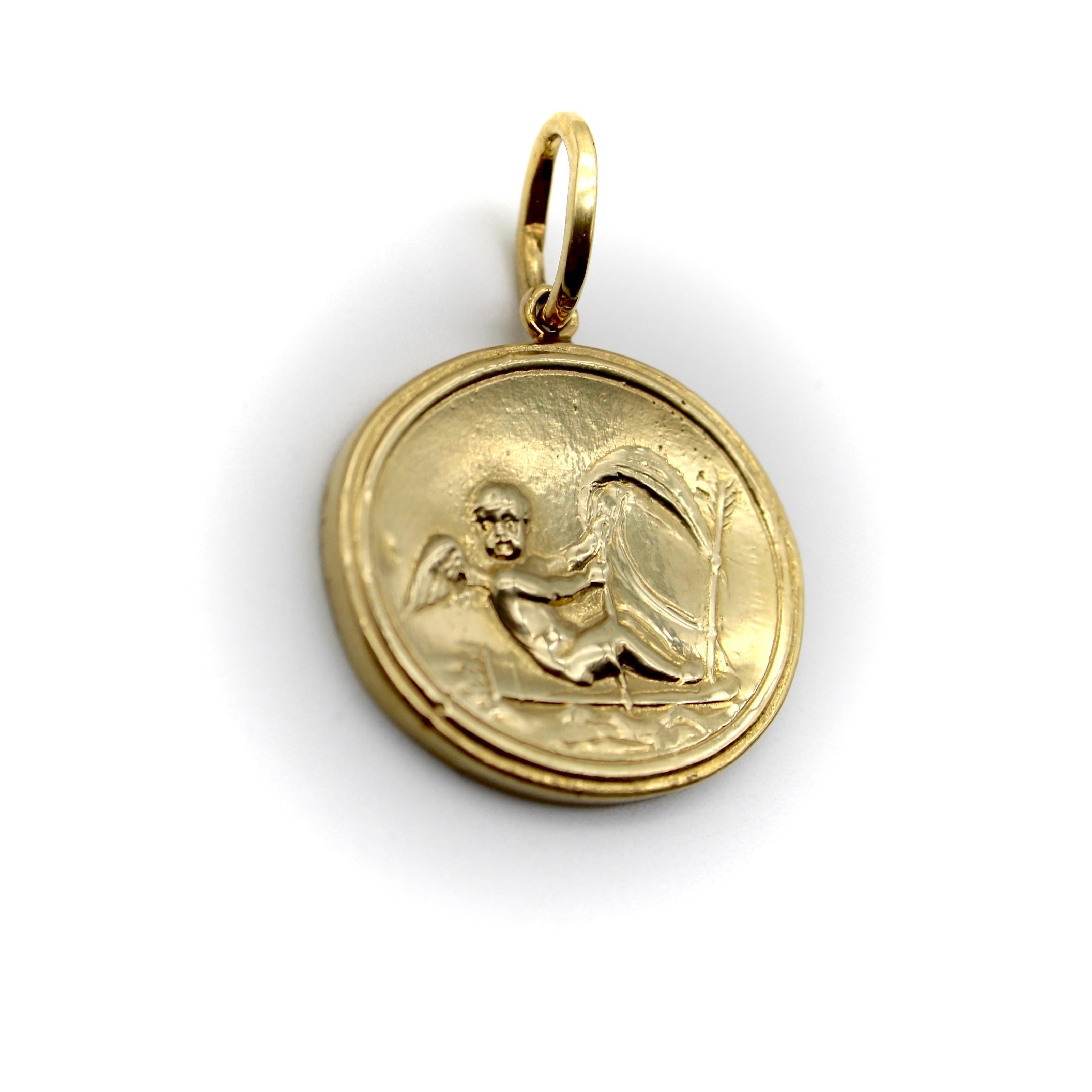 Classical Greek 14K Gold Signature Classical Revival Cupid Medallion For Sale
