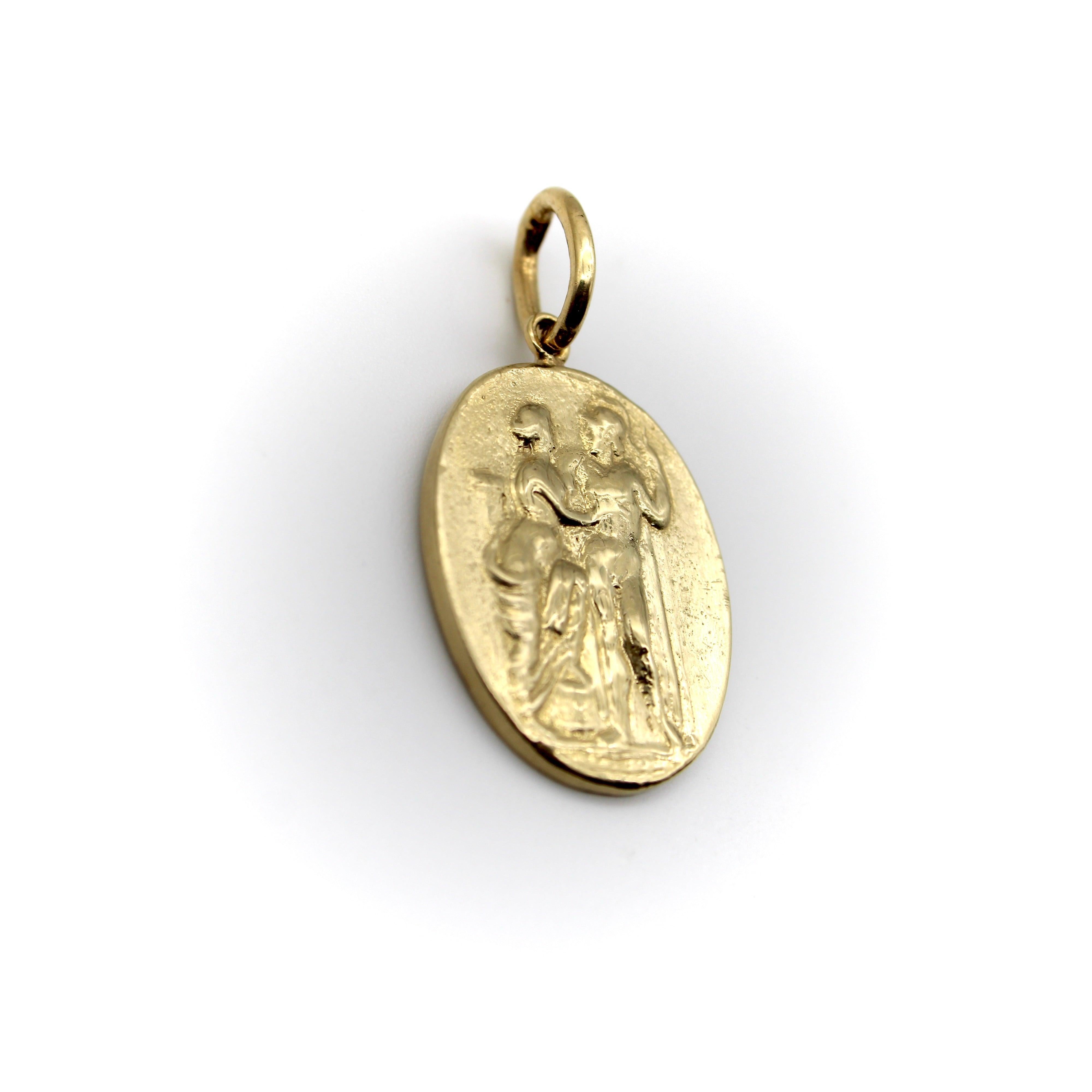 Greco classico Medaglione con Venere e Marte in oro 14K firmato Classical Revival in vendita
