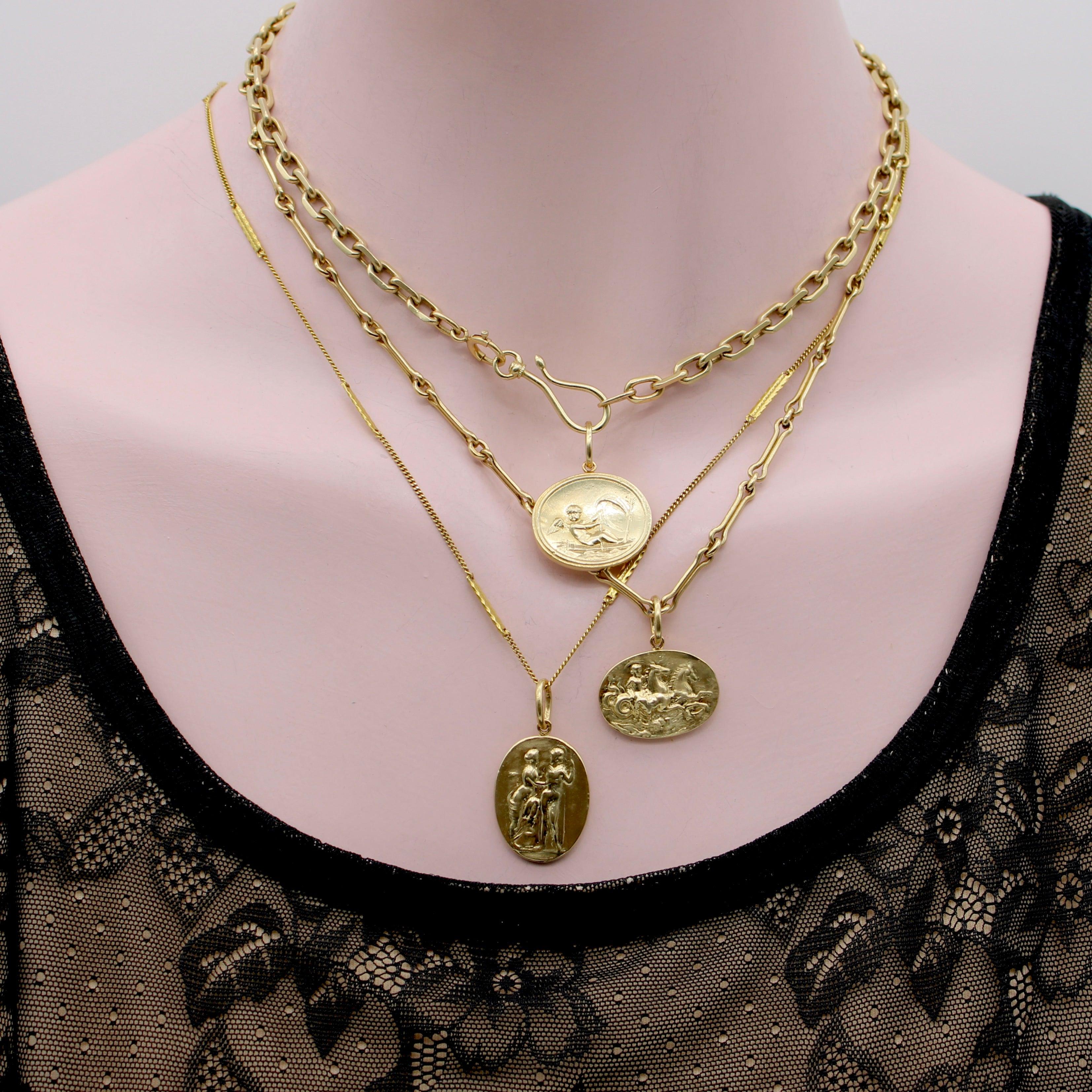 Women's or Men's 14K Gold Signature Classical Revival Venus and Mars Medallion For Sale
