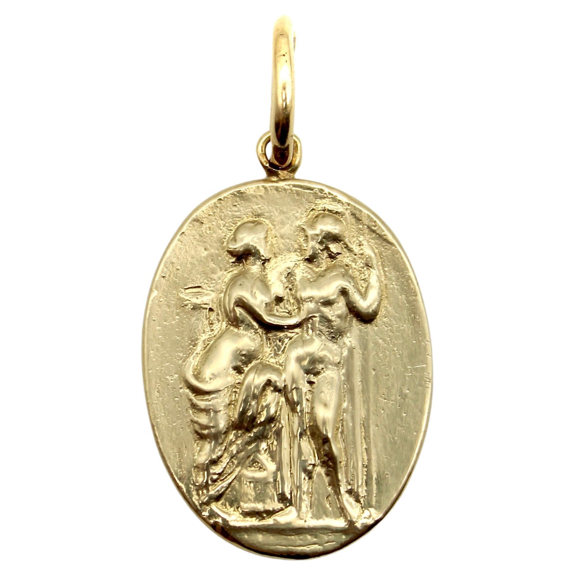 14K Gold Signature Classical Revival Venus and Mars Medallion For Sale
