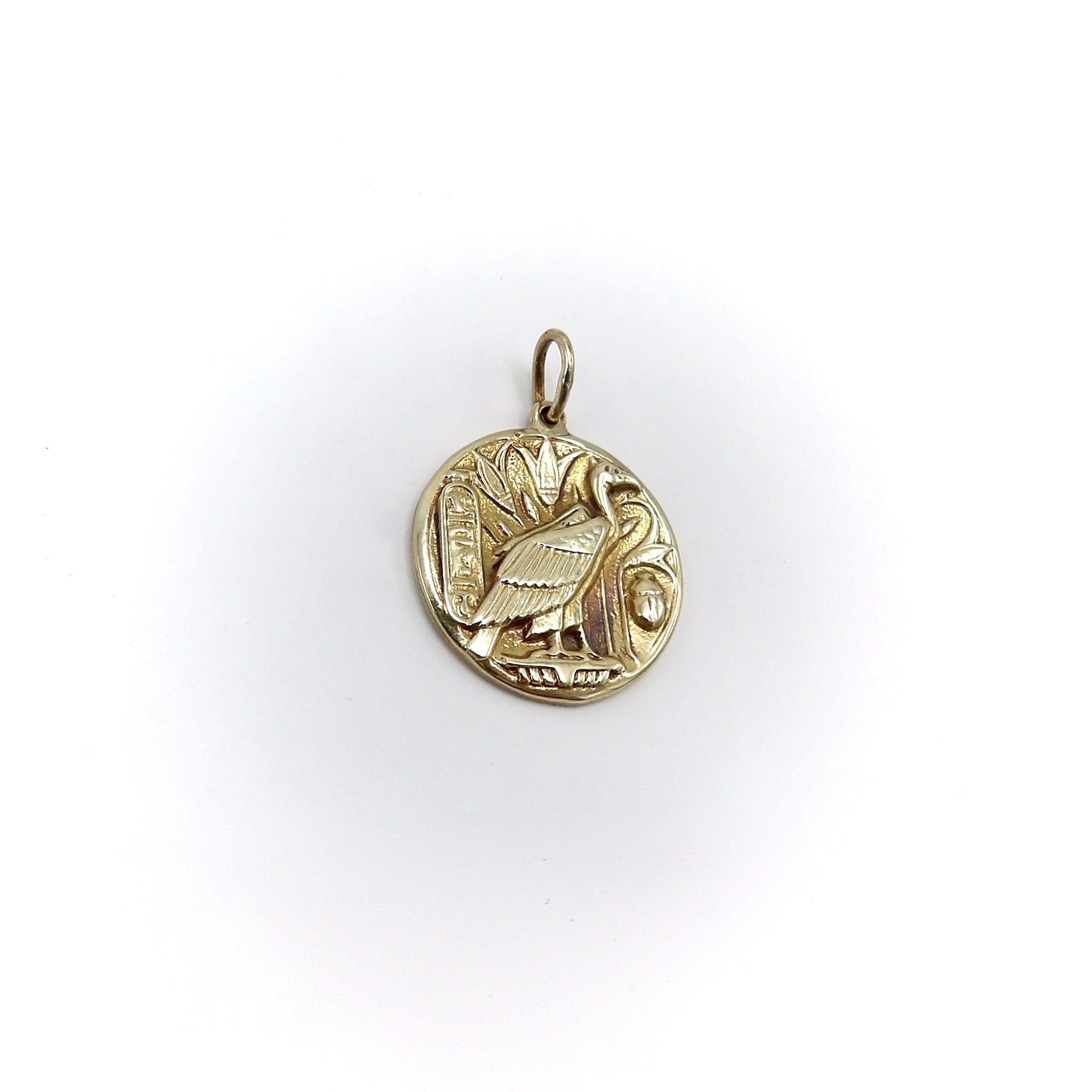 Contemporary 14K Gold Signature Egyptian Revival Vulture Pendant-Charm For Sale