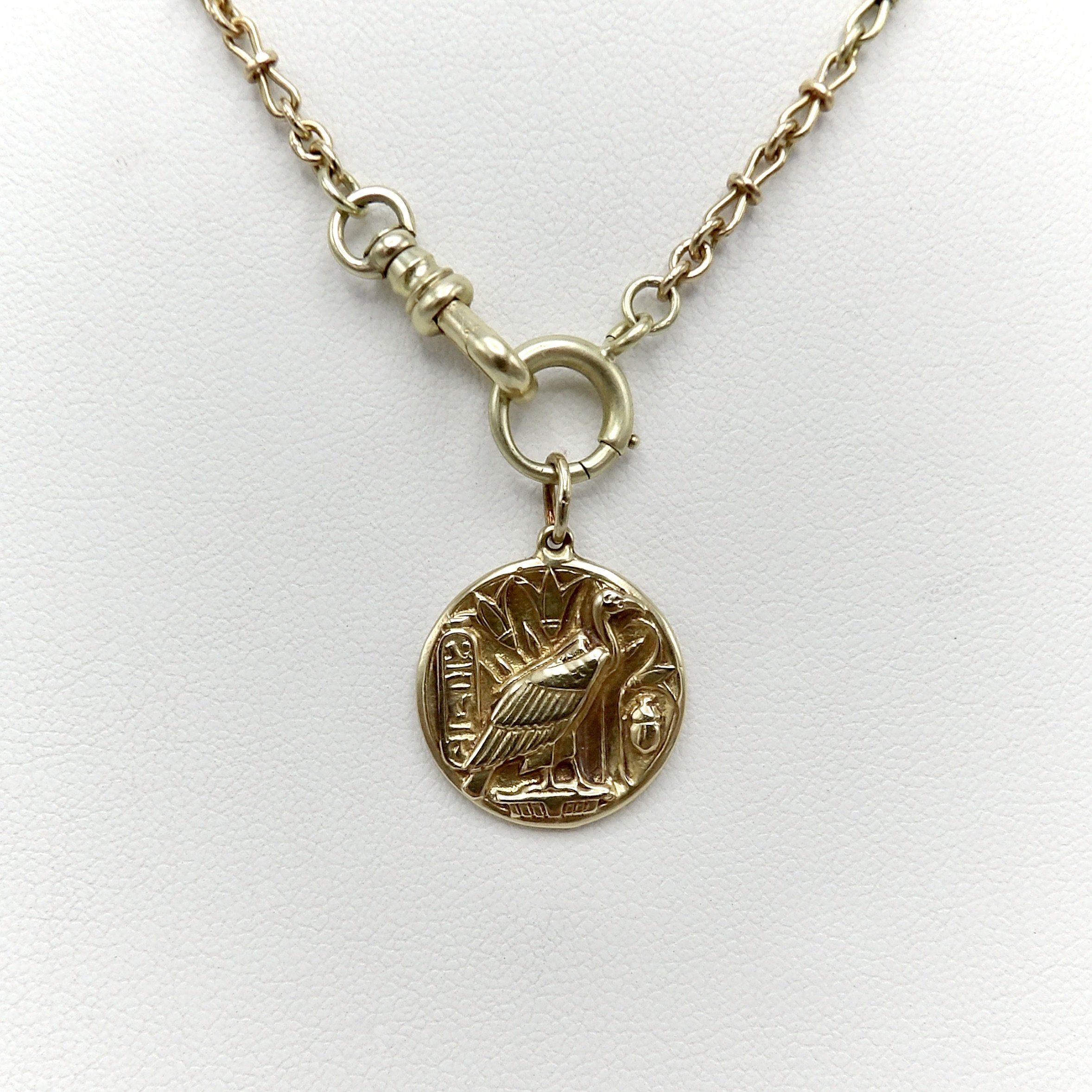 Women's or Men's 14K Gold Signature Egyptian Revival Vulture Pendant-Charm For Sale