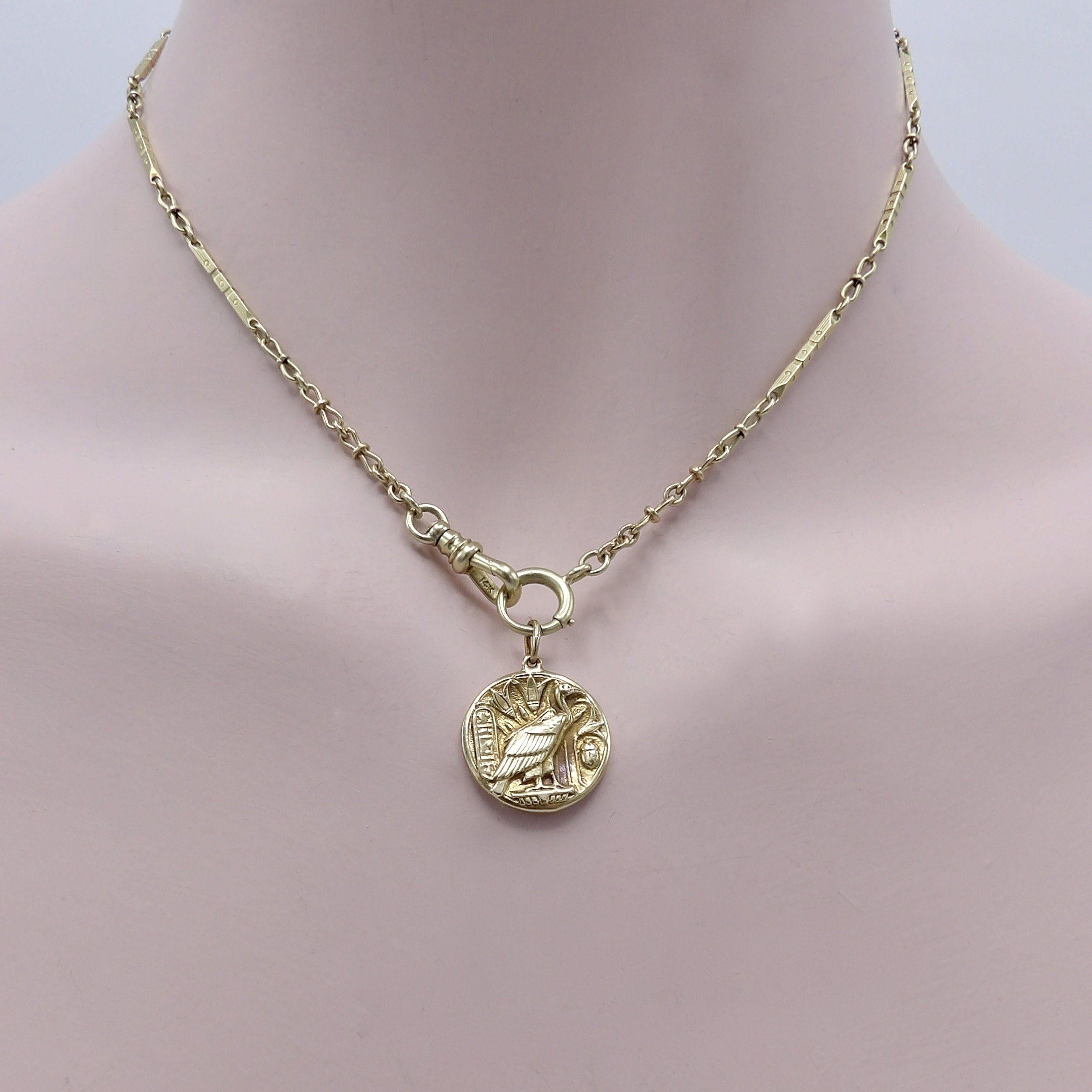 14K Gold Signature Egyptian Revival Vulture Pendant-Charm For Sale 1