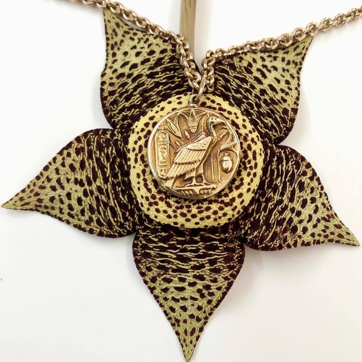 14K Gold Signature Egyptian Revival Vulture Pendant-Charm For Sale 2