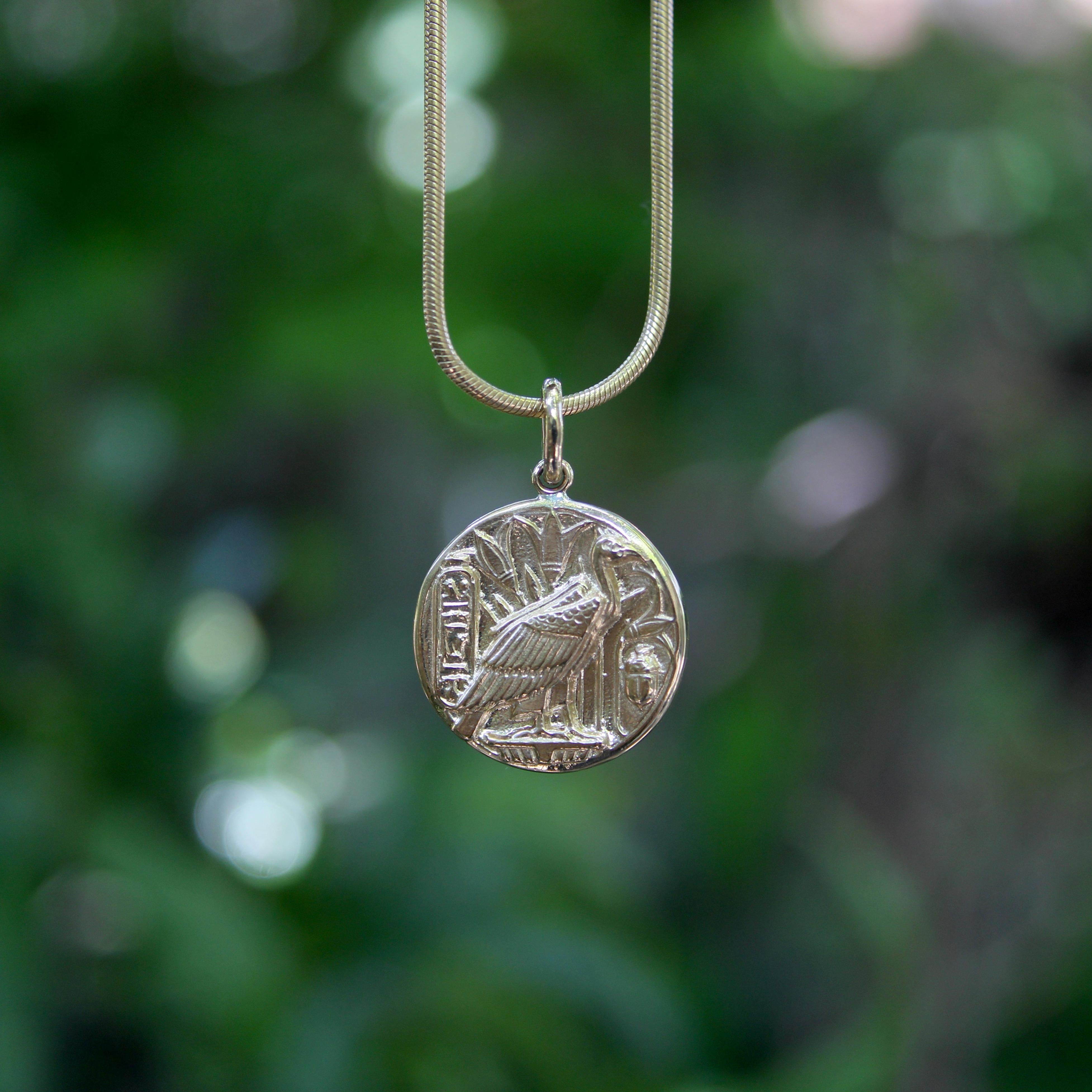 14K Gold Signature Egyptian Revival Vulture Pendant-Charm For Sale 3