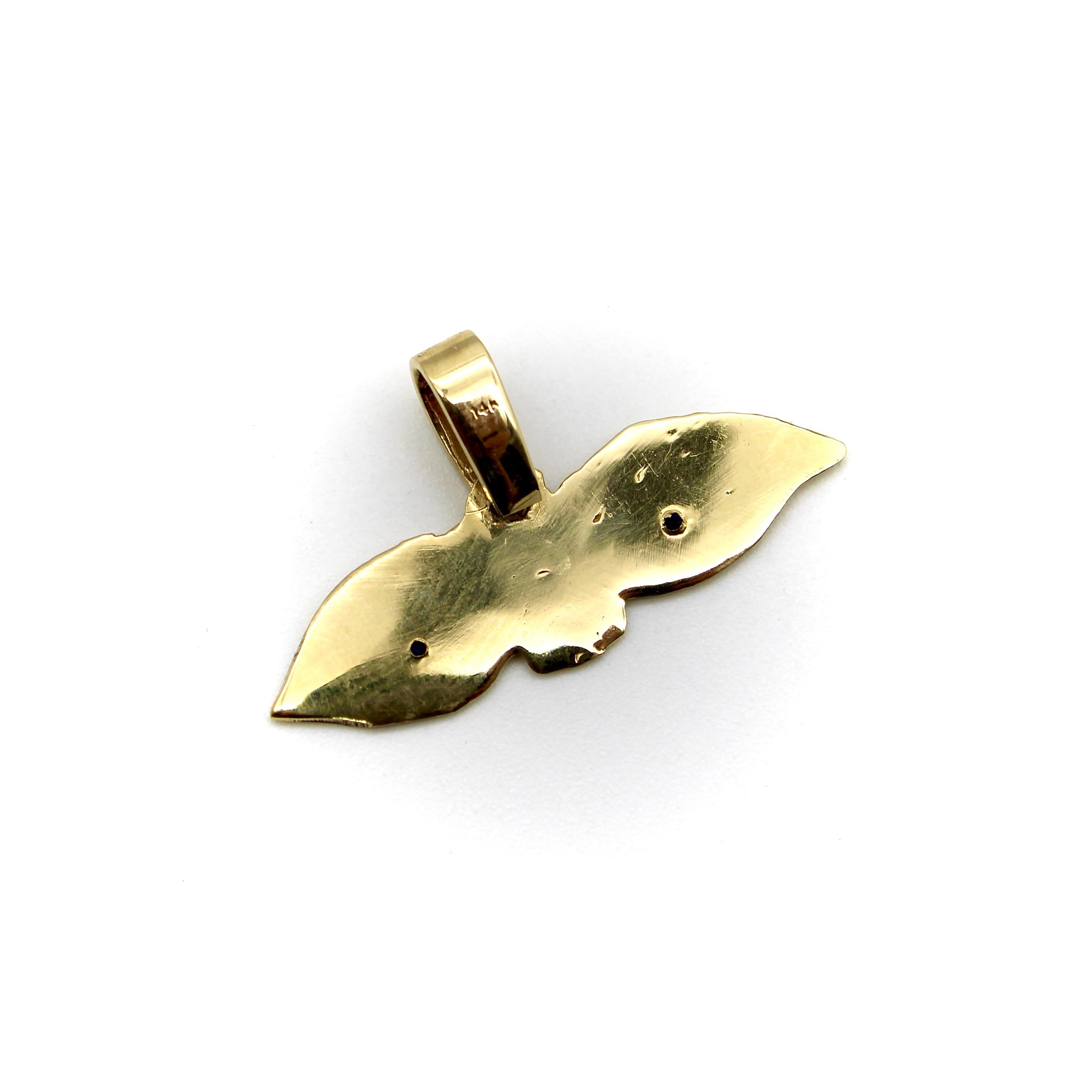 14K Gold Signature Eye Milagro Charm Pendant with Sapphire Eyes In New Condition For Sale In Venice, CA