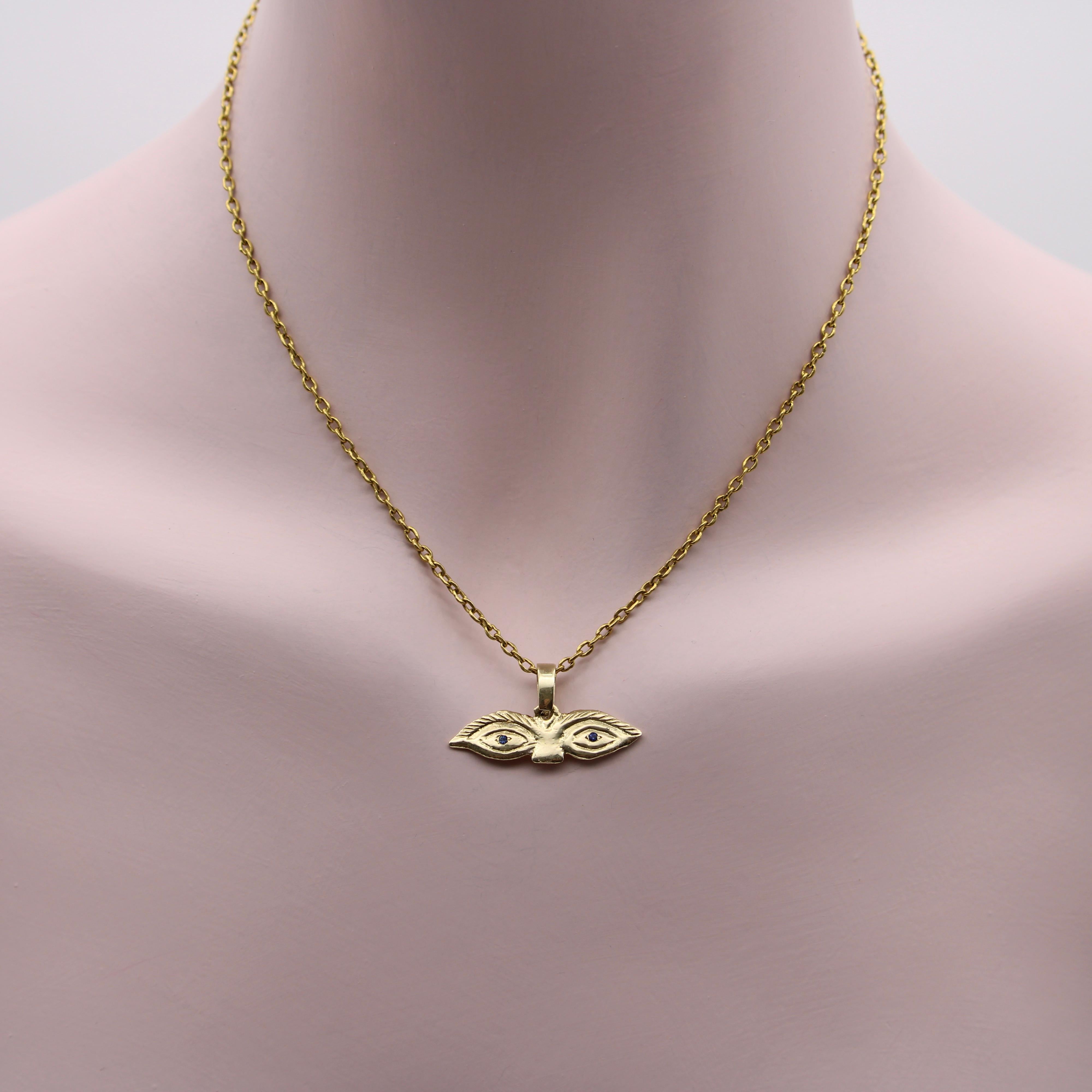 Women's or Men's 14K Gold Signature Eye Milagro Charm Pendant with Sapphire Eyes For Sale