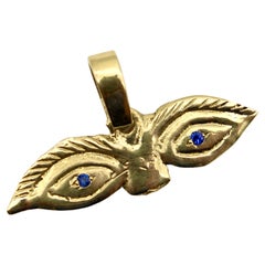 14K Gold Signature Eye Milagro Charm Pendant with Sapphire Eyes